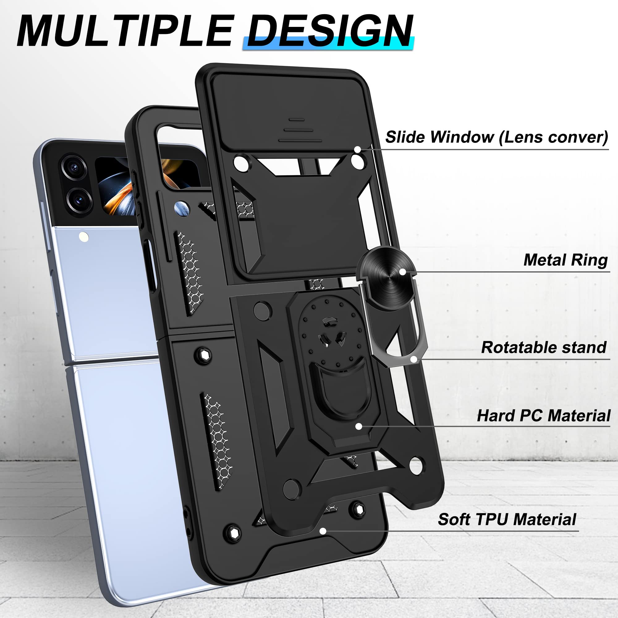 Atump For Samsung Galaxy Z Flip 4 Case With Slide Camera Cover, 360