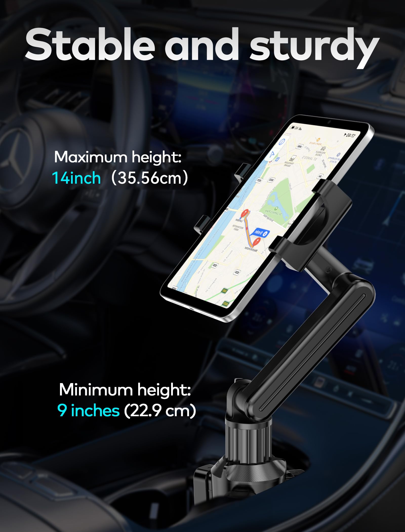 Topgo Cup Holder Tablet Mount, Tablet Holder For Car - Secure 360-Degree Adjustable Phone Holder For Truck, Fits For 5.9''-11.4'