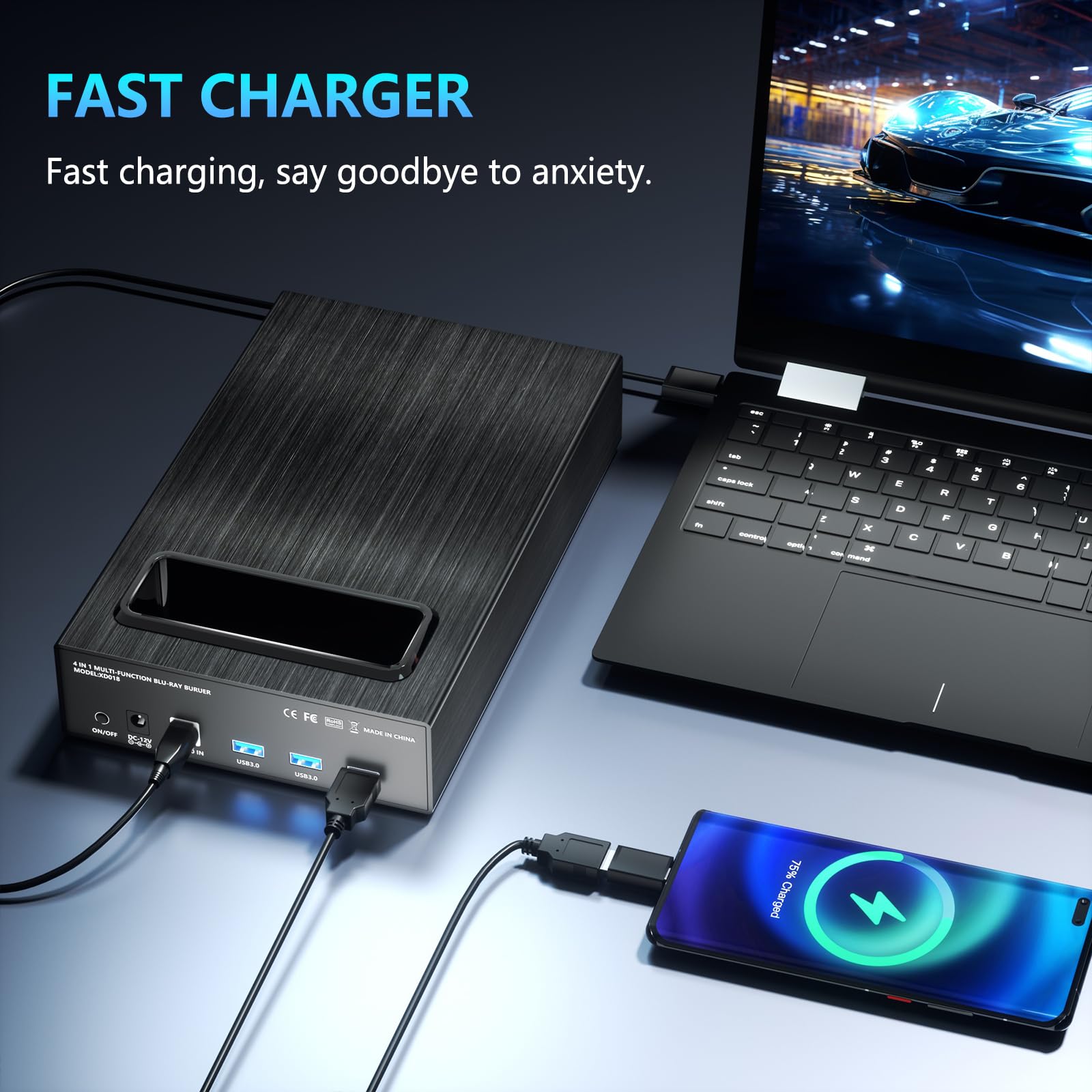 4 In 1 External Blu Ray Drive, 16X Read Speed With Hard Drive Docking Station, Usb 3.0 Type C External Blu Ray Dvd Drive Burner,