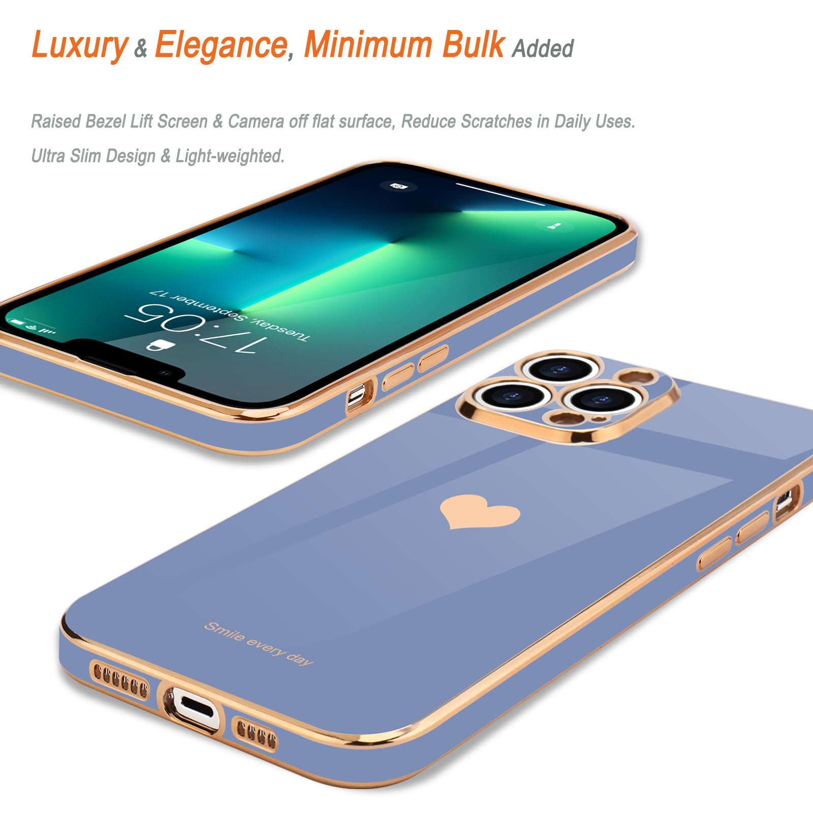 Teageo For Iphone 13 Pro Max Case For Girl Women Cute Love Heart Luxury Bling Plating Soft Back Cover Raised Camera Protection B