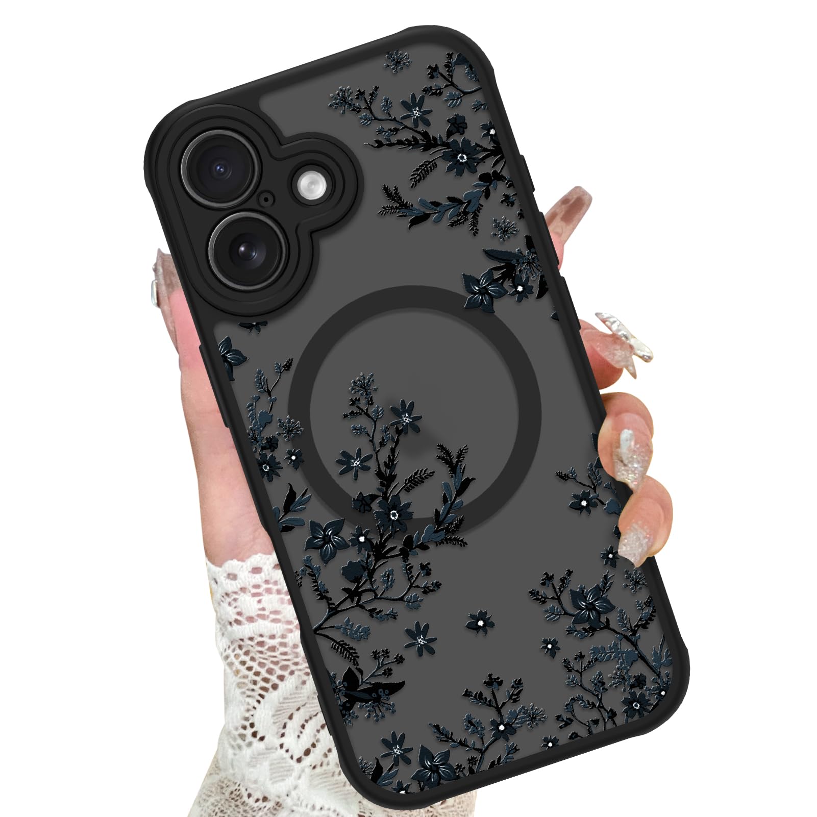KANGHAR Case Compatible with iPhone 17 Florals Pattern [Compatible with Magsafe] Cute Flower Branch Protective Magnetic Case for