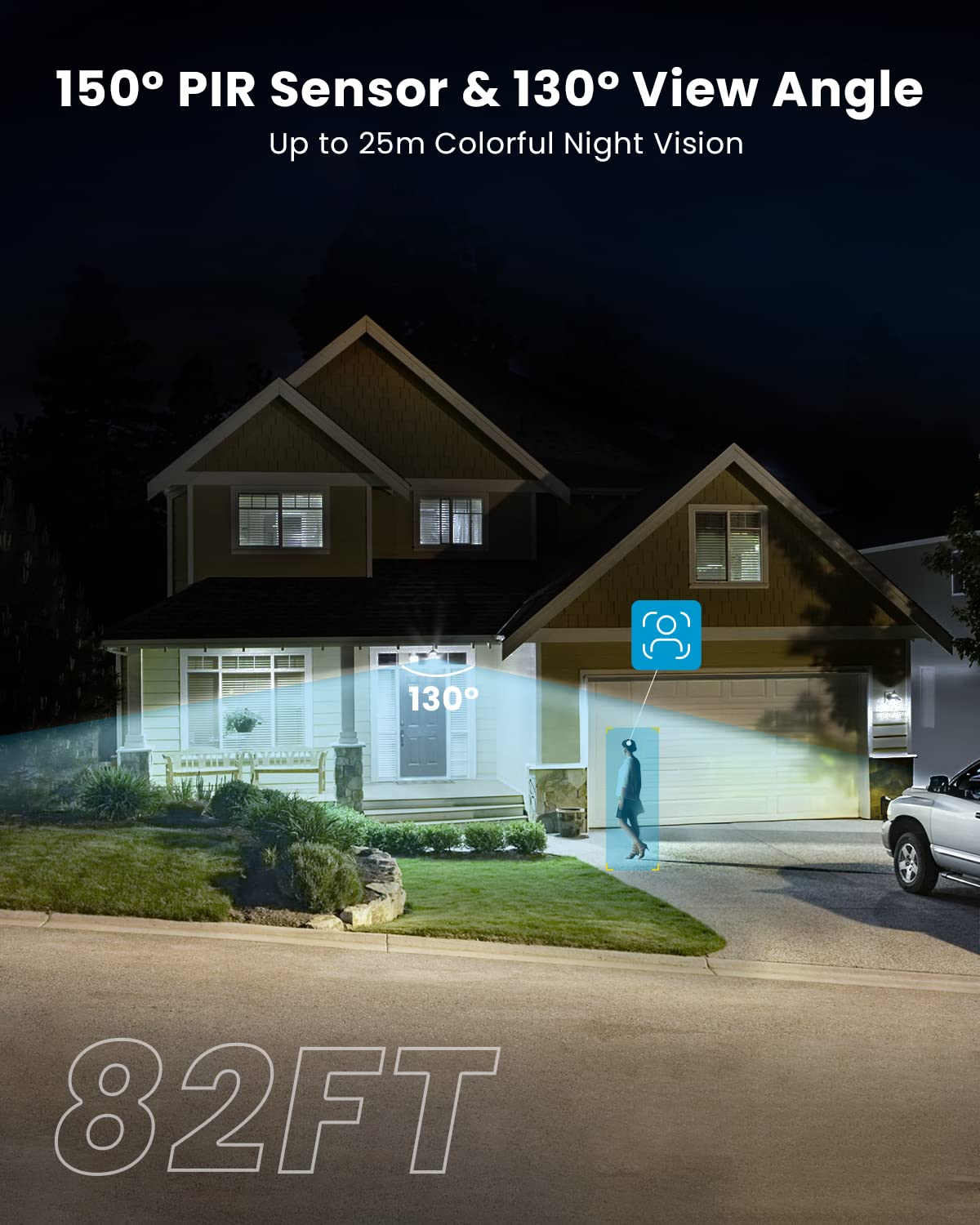 ieGeek Floodlight Camera - 2K Outdoor Security Cam with 2600 Lumens, Color Night Vision, Motion Sensor, 110dB Siren, White