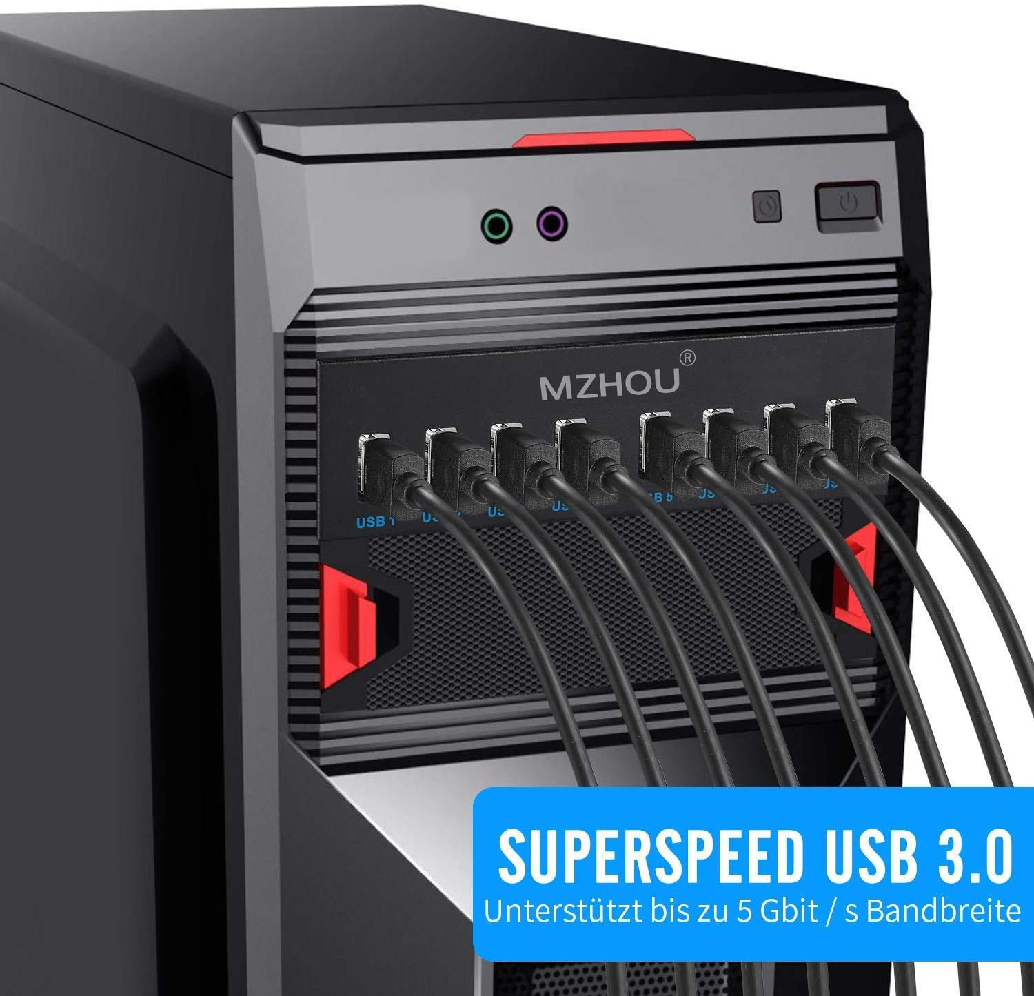 Mzhou Front Panel Usb 3.0 Hub 8 Port,19 Pin To 8 Port Usb 3.0 Hub For Pc, Usb Flash Drives, Transfer Speed Up To 5 Gbps, Fits Any 5.25� Computer Case Front Bay