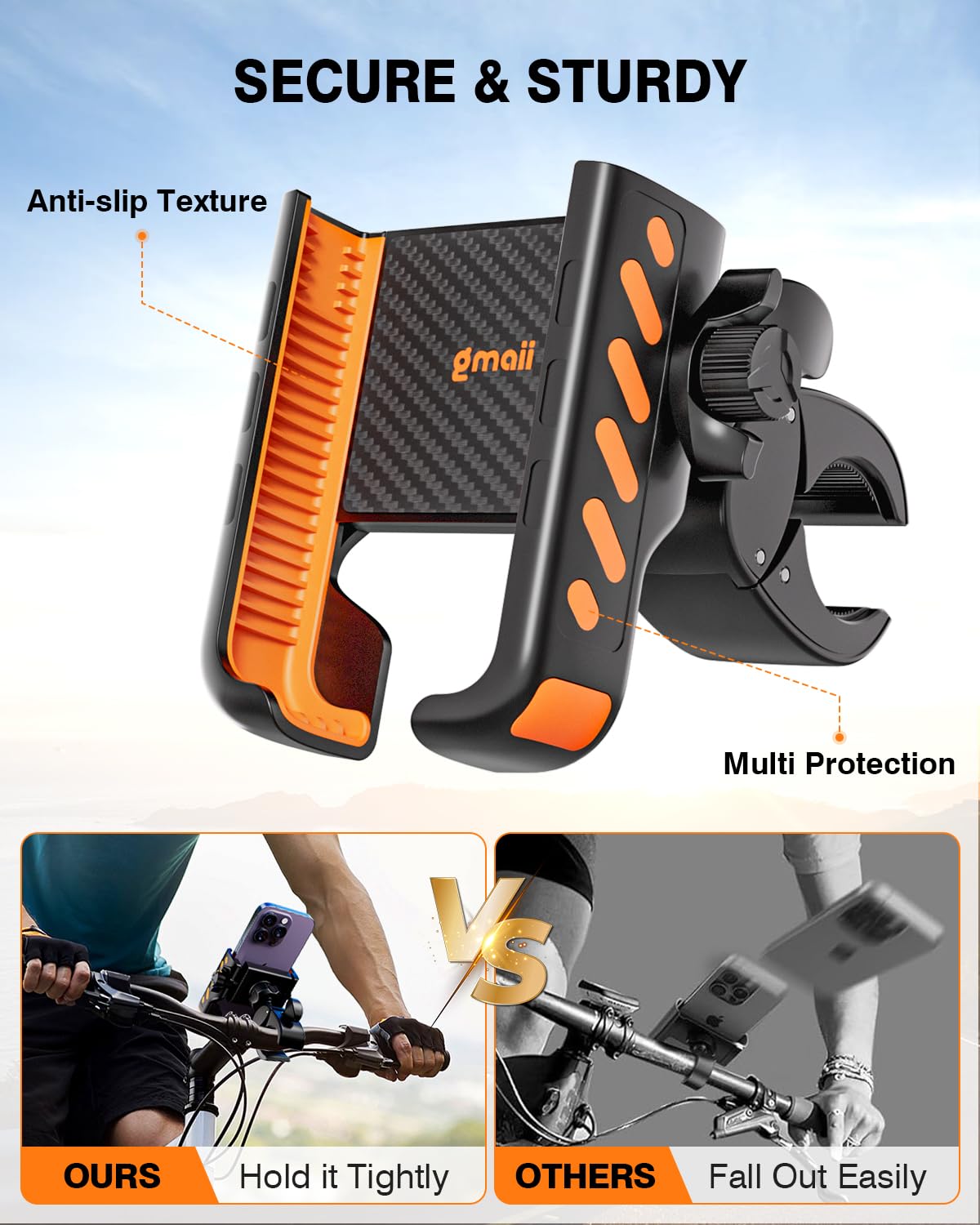 Gmaii Bike Phone Holder, [No Block Camera] Motorcycle Phone Mount, [Quick Release] Silicone Wrapped & 360 Rotate Handlebar Clamp