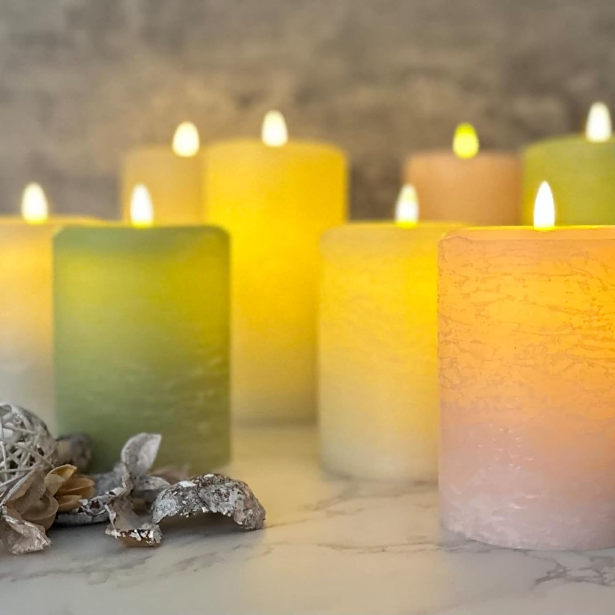 Lumipur Signature Collection Natural Glow Flickering Flameless 4 Pack Led Wax Pillar Candle (4 Pack 3.5'' X 5'', Sage Green)