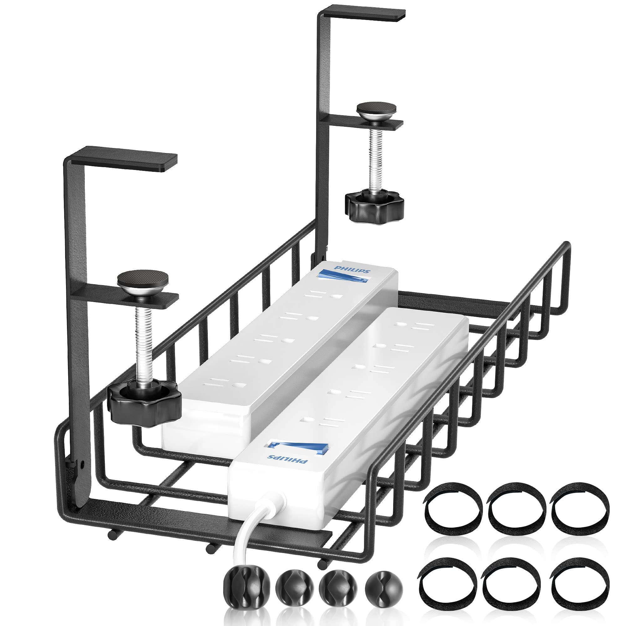 Under Desk Cable Management Tray, Xpatee Upgraded Wire Management No Drill No Screws, Cable Tray With Clamp For Desk Wire Manage