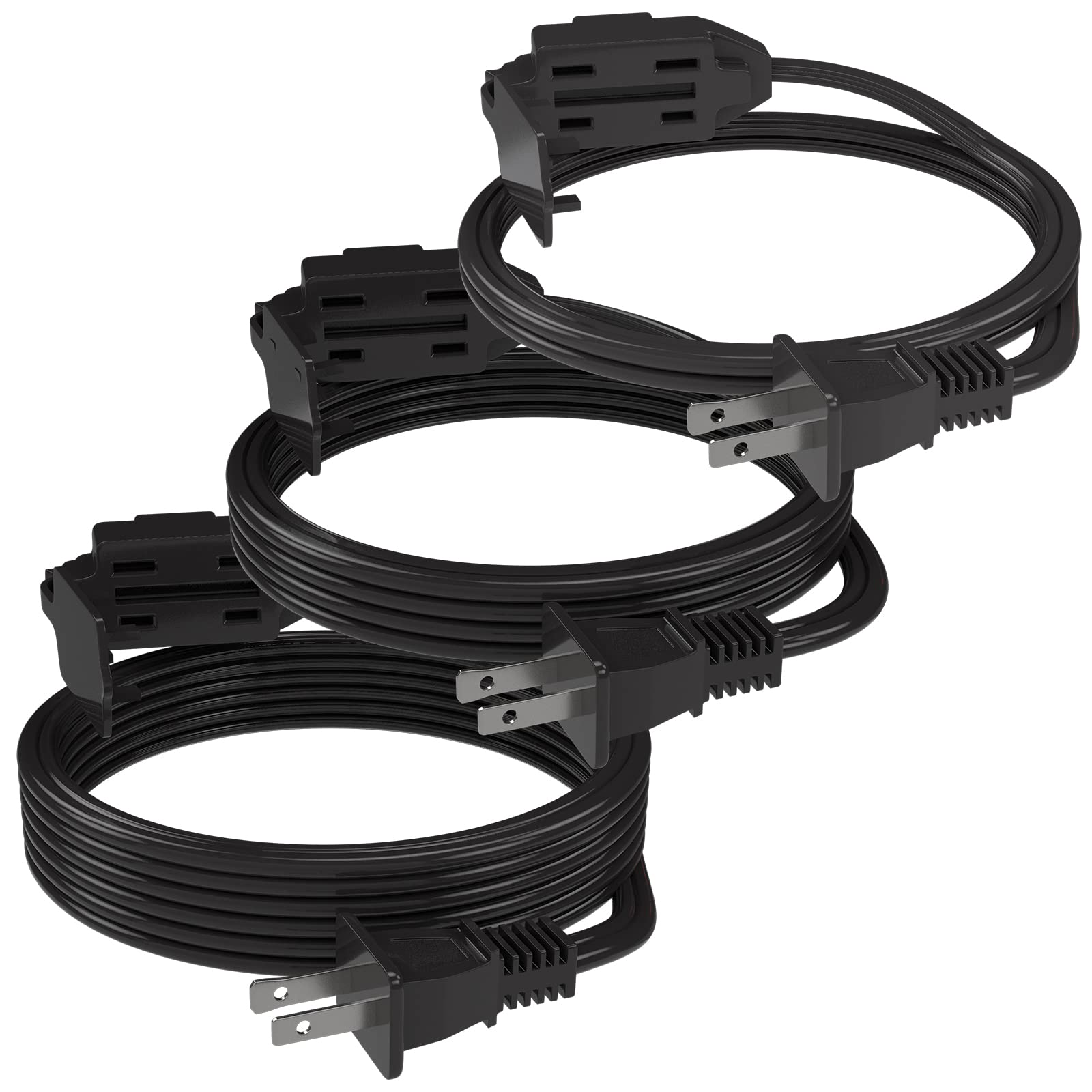 Plugtul 3 Pack Indoor Extension Cord (6/9/12Ft), 2 Prong Black Extension Cord, 3 Polarized Outlets With Safety Cap Protect For H