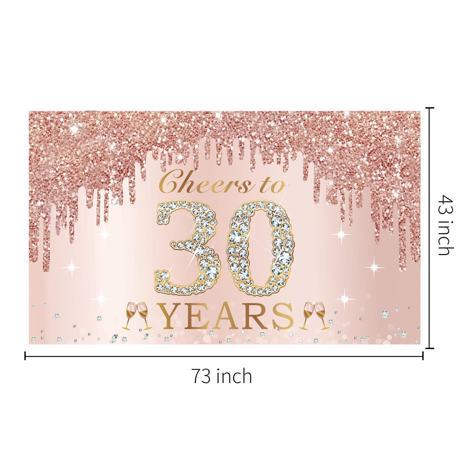 30Th Birthday Decorations Cheers To 30 Years Banner, Pink Rose Gold Happy Birthday Backdrop Sign Party Supplies For Women Her, T