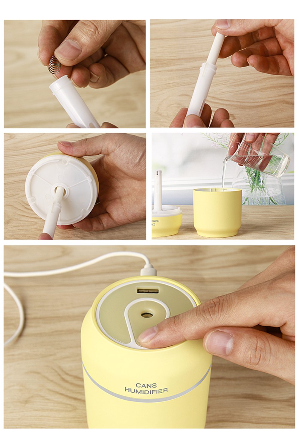 Innerest Mini Humidifier 3 In 1 Portable Mist Fan Led Night Light For Personal Single Room Office Desk (Yellow, One Size)