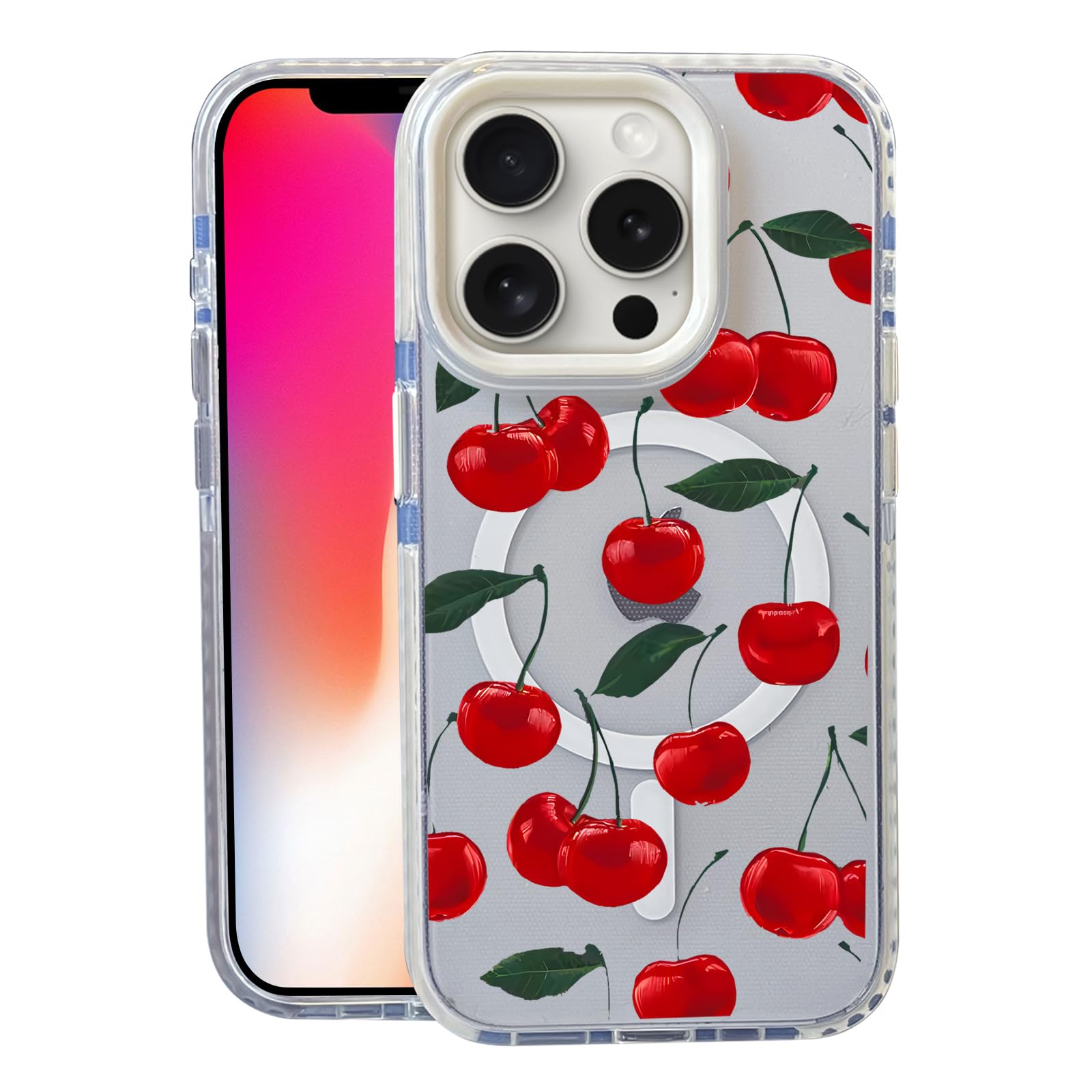 Nimeey Leaf Cherry for iPhone 15 Pro Case, MagSafe Compatible,Matte Soft Slim Shockproof Cover,Anti-Fingerprint,Anti-Yellowing,A