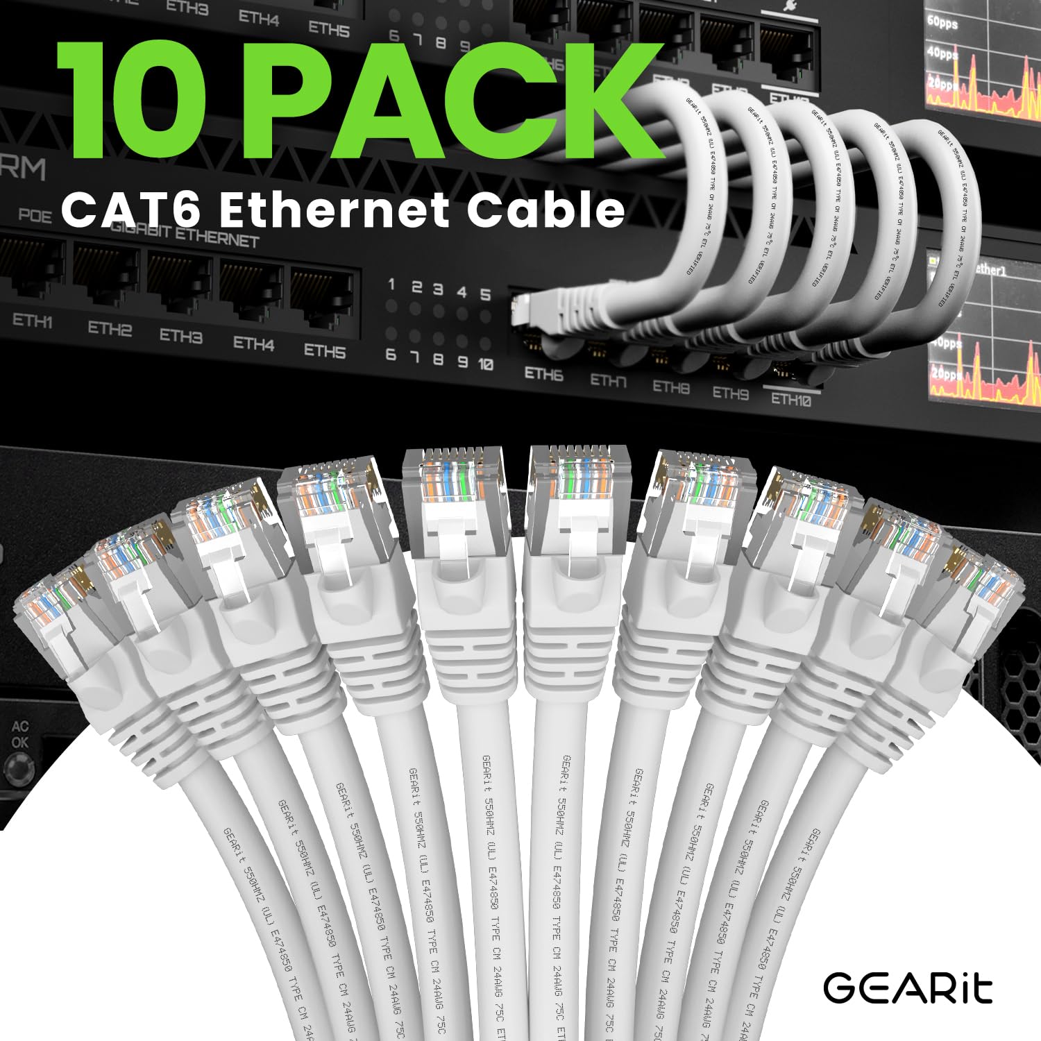 Gearit Cat 6 Ethernet Cable 7 Ft (10-Pack) - Cat6 Patch Cable, Cat 6 Patch Cable, Cat6 Cable, Cat 6 Cable, Cat6 Ethernet Cable,