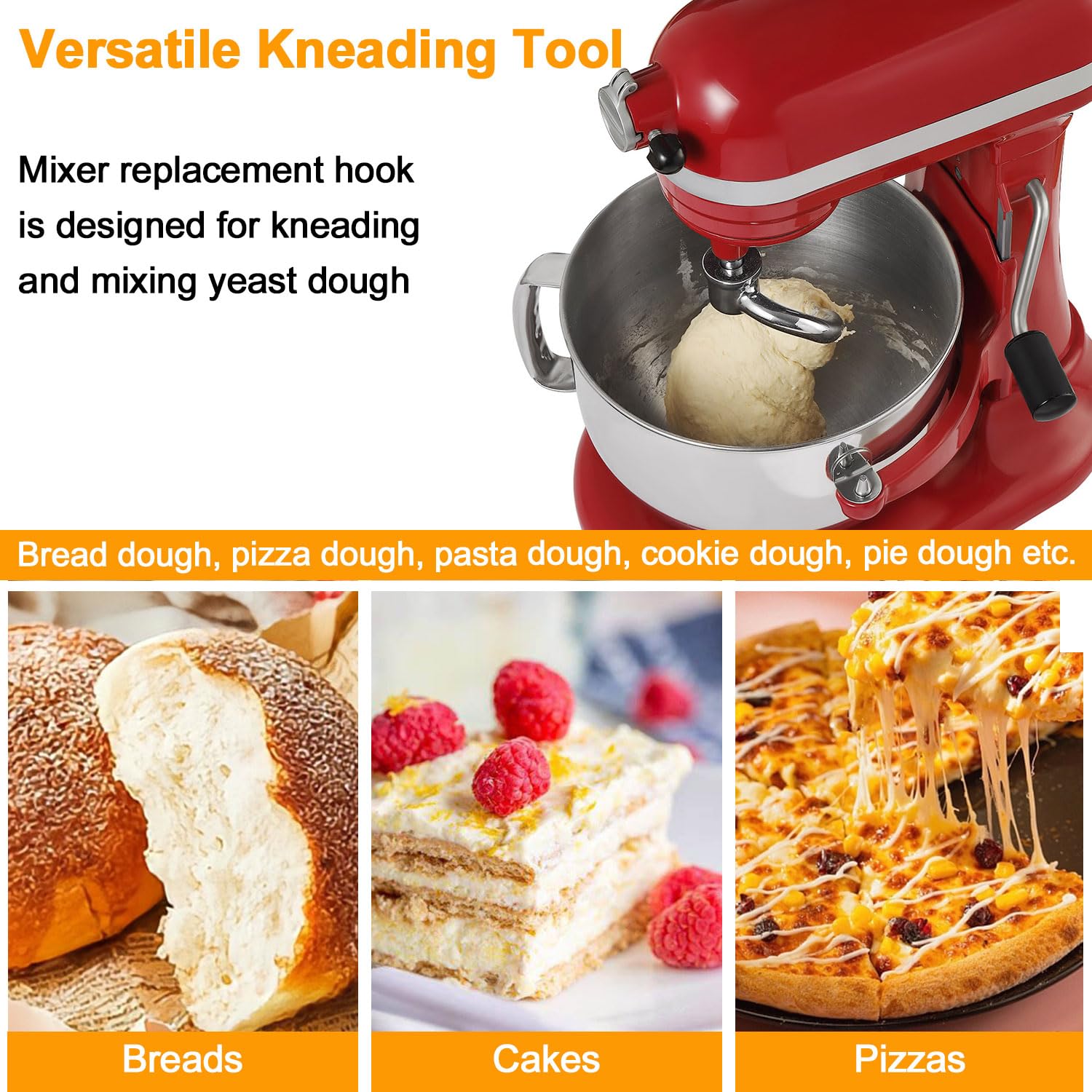 Lawenme 6 Qt Dough Hook For Kitchenaid Mixer, Stainless Steel Spiral Dough Hook Attachment For Kitchenaid 5.5 6 Quart Bowl Lift