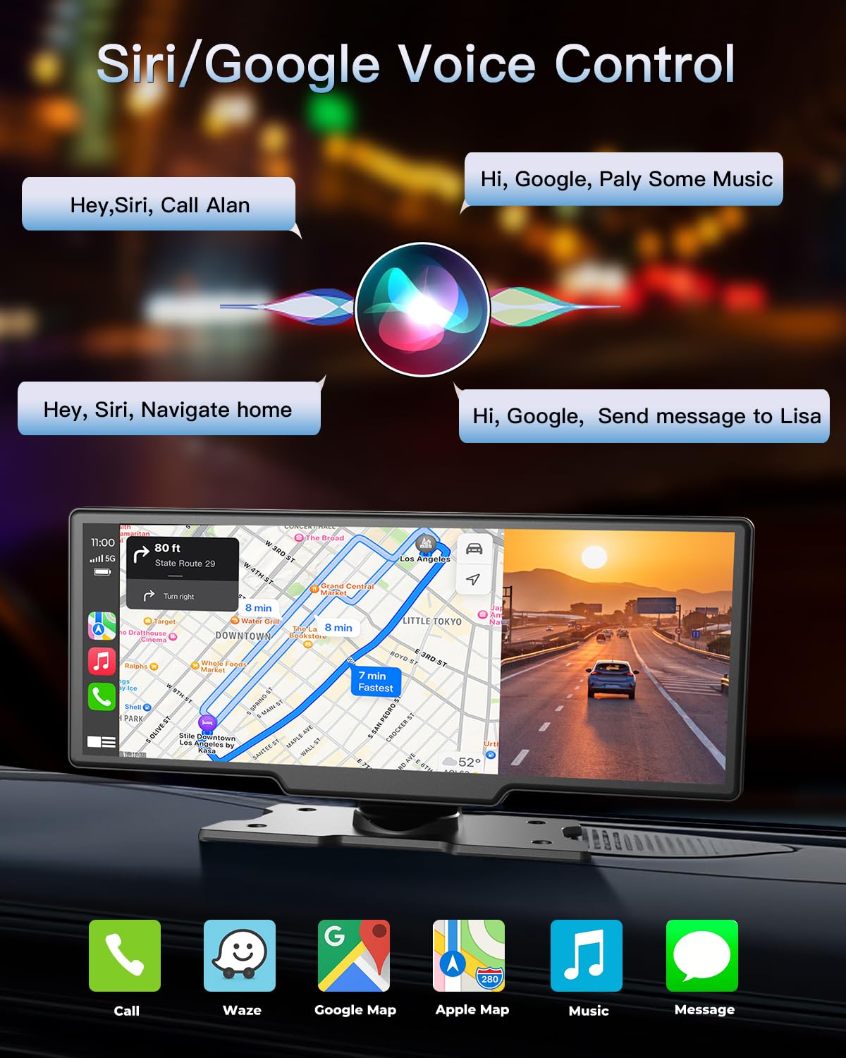 Portable Wireless Carplay Touchscreen For Car: 4K Apple Carplay & Android Auto Car Play Screen With 4K Dash Cam/1080P Rear Camer