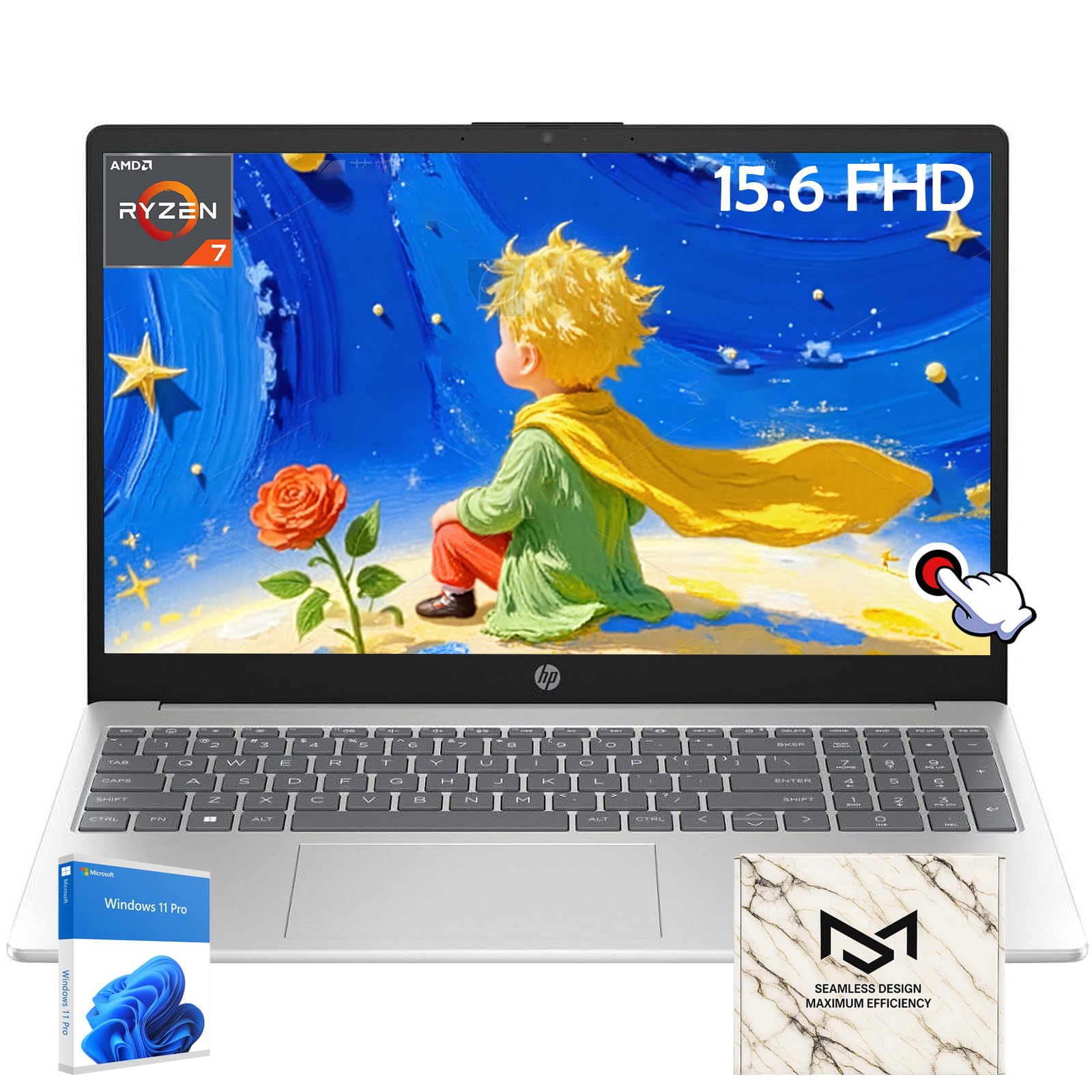 HP 15.6 Touchscreen Laptop for Work & Study, AMD Ryzen 7 7730U, 15.6 FHD Touch Display, AMD Radeon Graphics, Copilot AI, WiFi 6,
