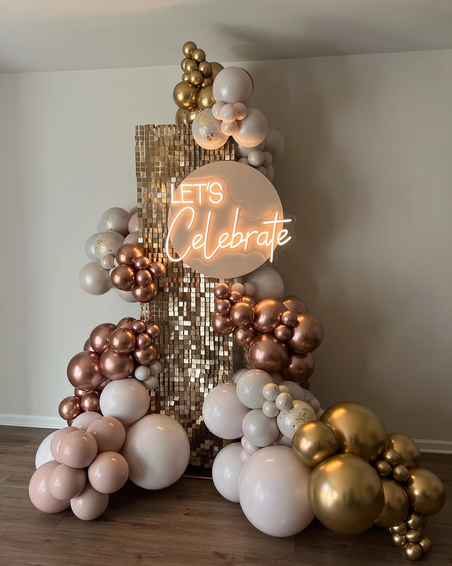 Shimmer Wall Backdrop Light Gold Square Sequin Wall Panel Backdrop Decor For Wedding, Anniversary, Birthday, Party, 12 Panels