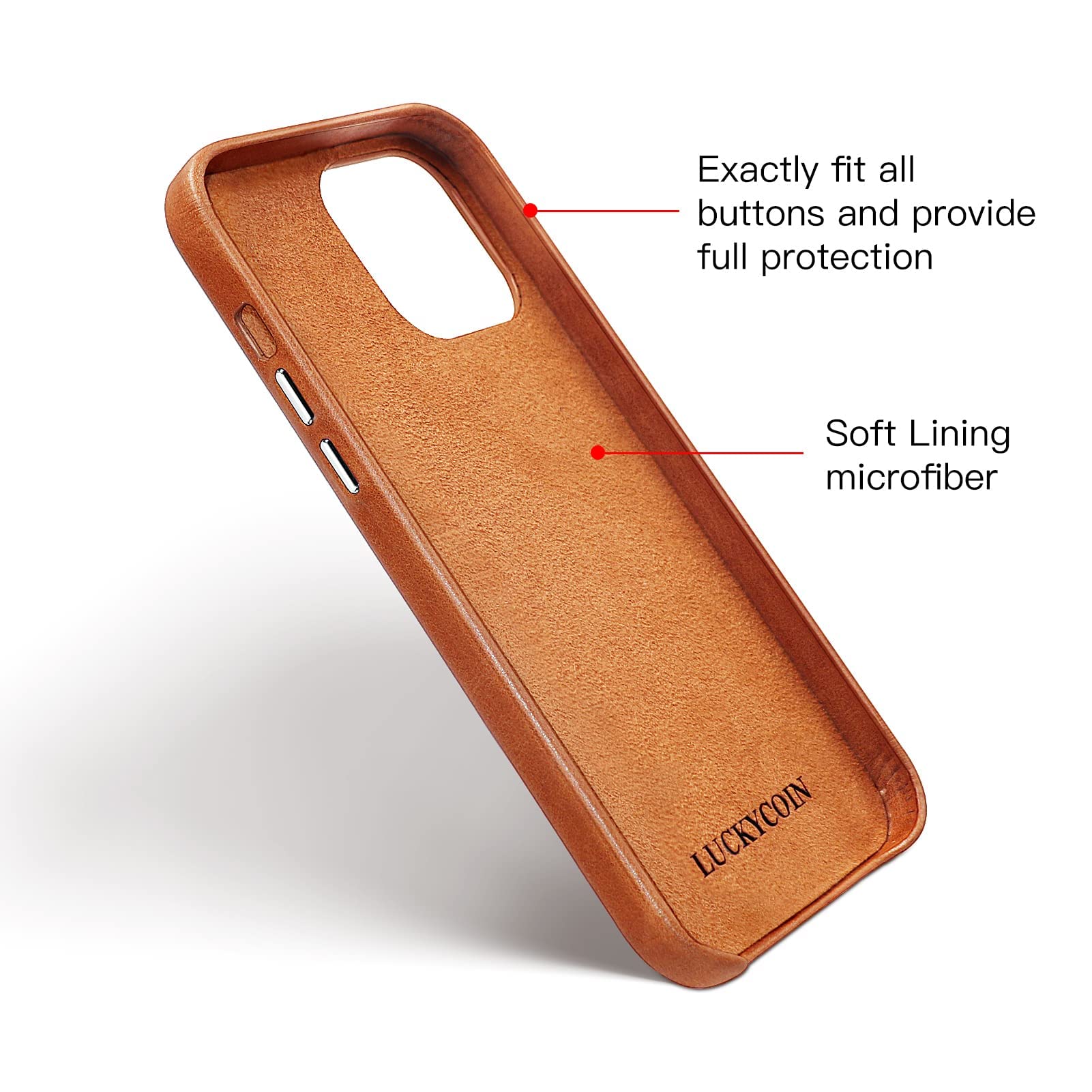 LUCKYCOIN Genuine Leather iPhone 13 Wallet Phone Case with Card Holder Shockproof Tan 6.1 inch