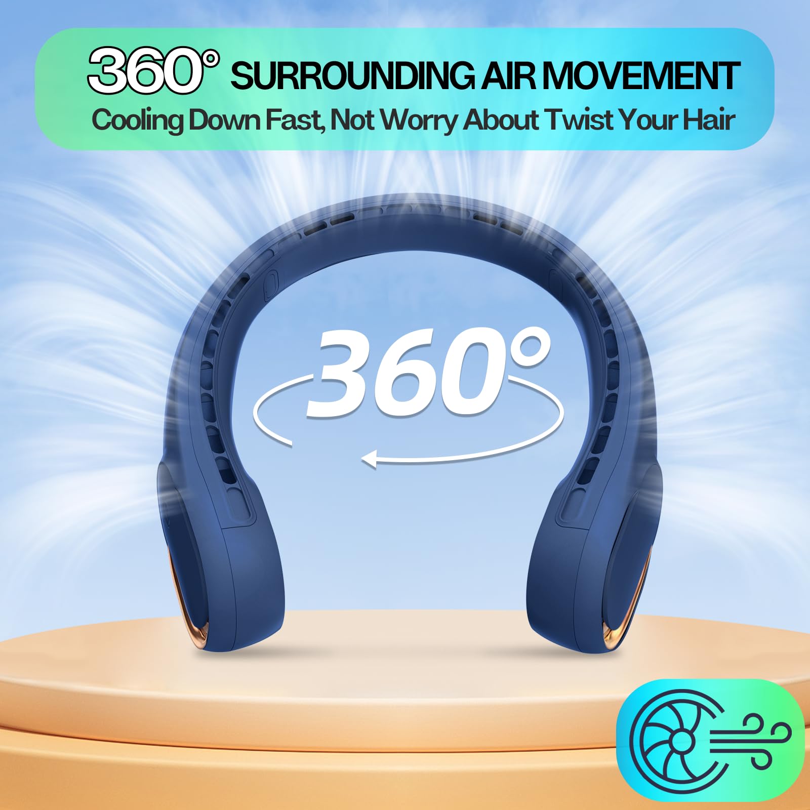 Portable Neck Fan, Personal Bladeless Rechargeable, Upgraded 4000Mah Battery & 360 Surrounding Air Outlet, Increase Air Volume,