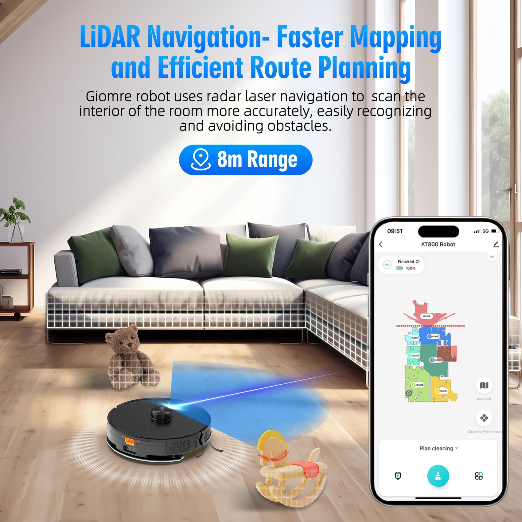 Giomre 3 In 1 Robot Vacuum And Mop Combo, Self Emptying Station For 60 Days, Robotic Vacuum Cleaner With Lidar Navigation & Max