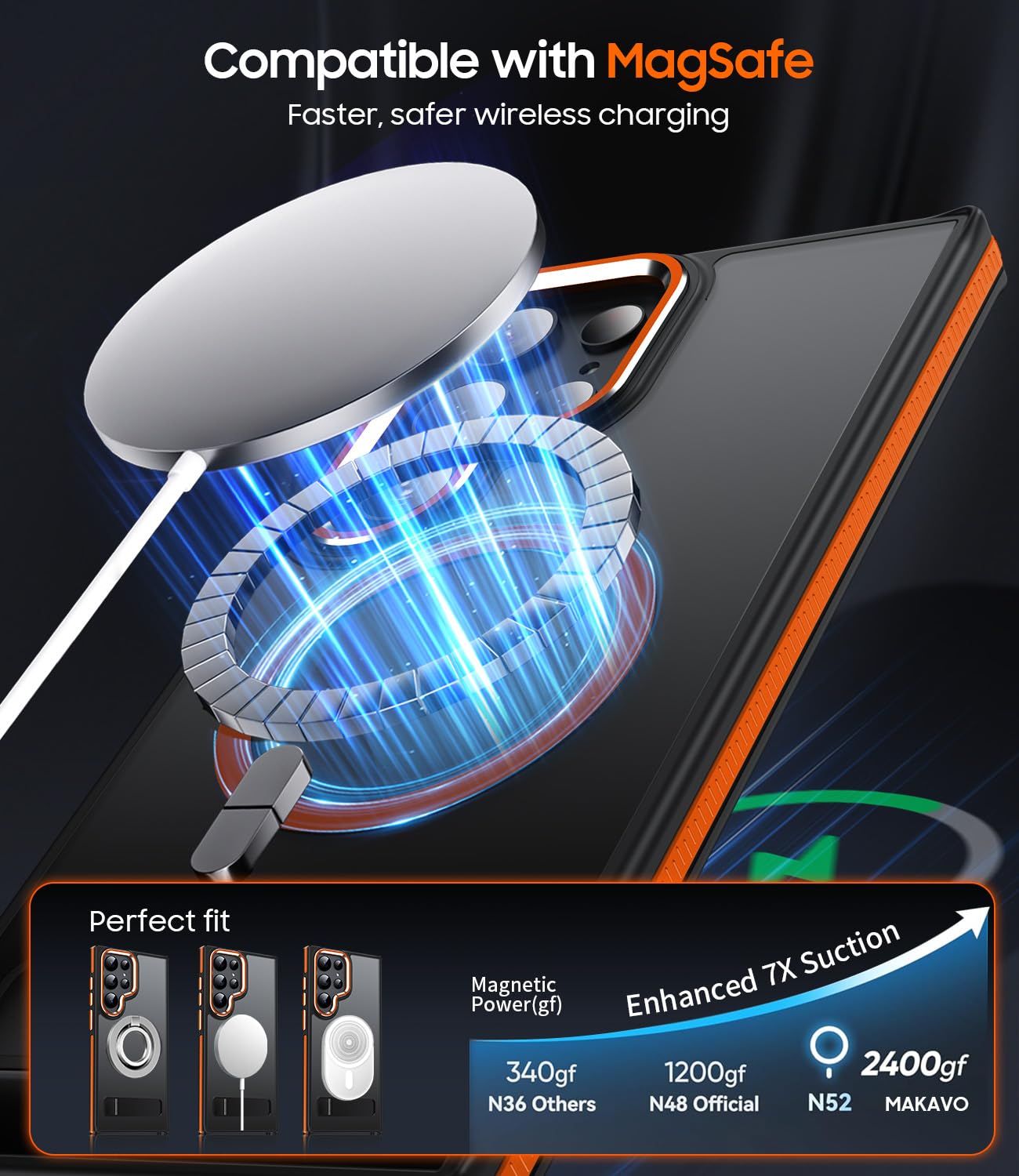 Makavo Magnetic For Samsung Galaxy S23 Ultra Case With Stand, Compatible With Magsafe, Slim Translucent Matte Military-Grade Dro