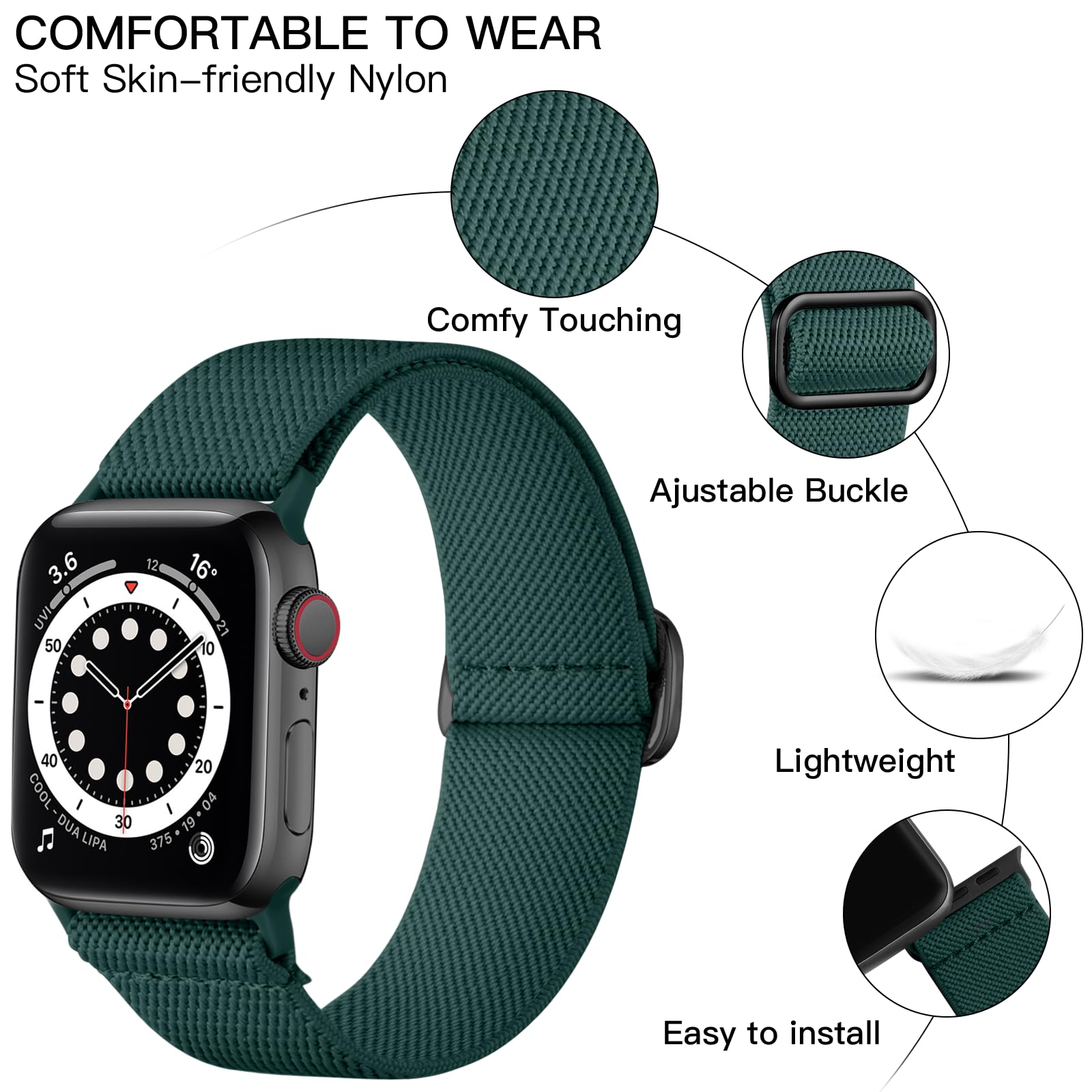 Lerobo Compatible With Apple Watch Series 9 41Mm Se Series 3 38Mm 40Mm For Women Men Sport Band Stretchy Nylon Solo Loop For Iwa
