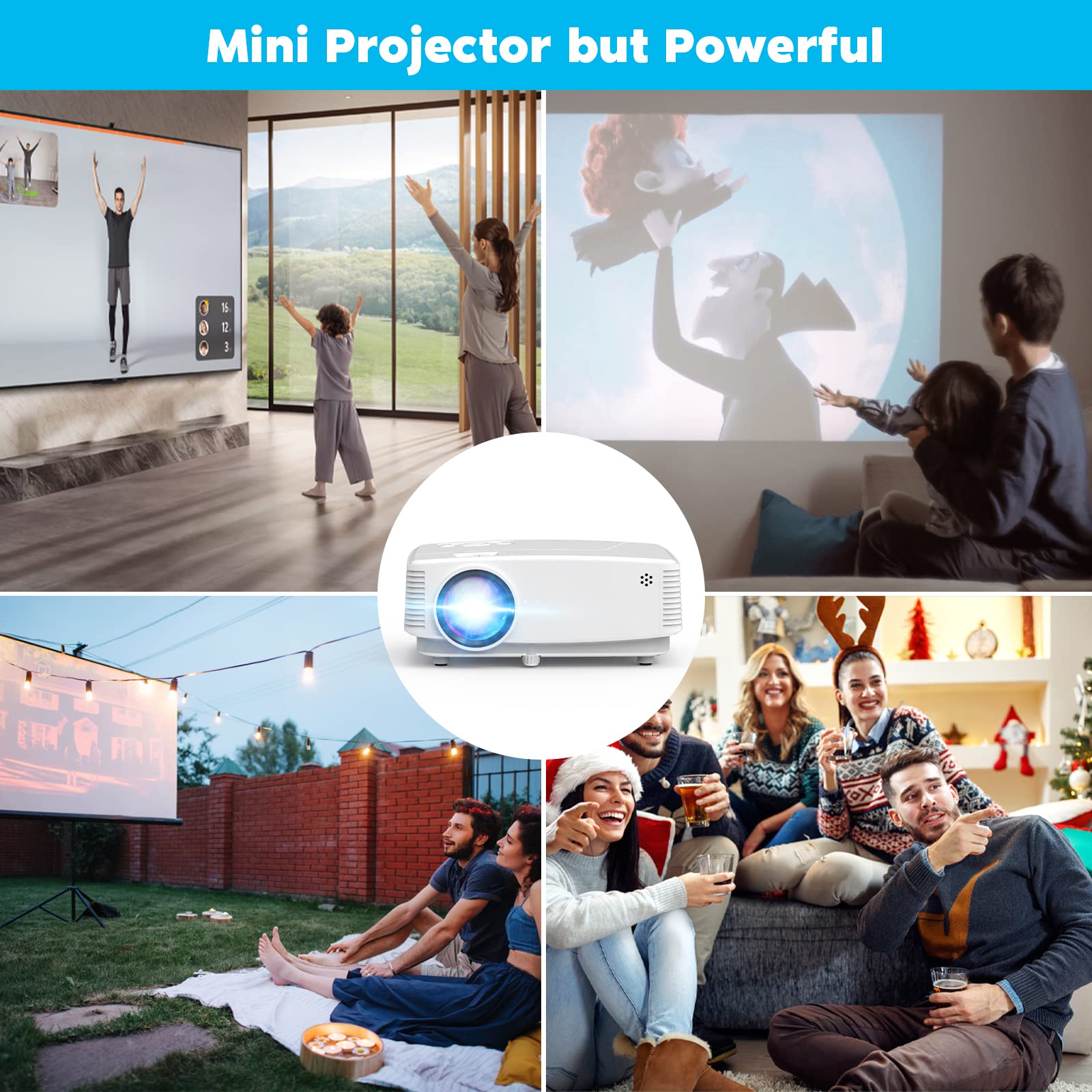 Mini Projector, Hd Portable Projector 1080P Full Hd Supported, Movie Projector Compatible With Smartphone & Tablet Tv Stick Lapt