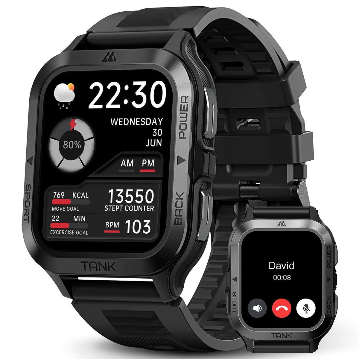 Amaztim Smart Watch, 60 Days Extra-Long Battery, 50M Waterproof, Rugged Military Bluetooth Call(Answer/Dial Calls), 1.85 '' Ultr
