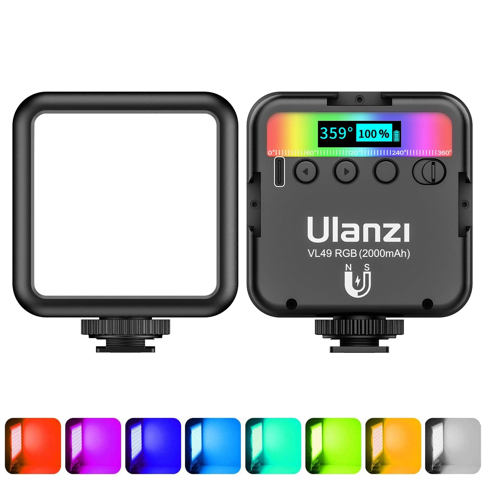 Ulanzi Vl49 Rgb Video Lights, Led Camera Light 360 Full Color Portable Photography Lighting W 3 Cold Shoe, 2000Mah Rechargeable