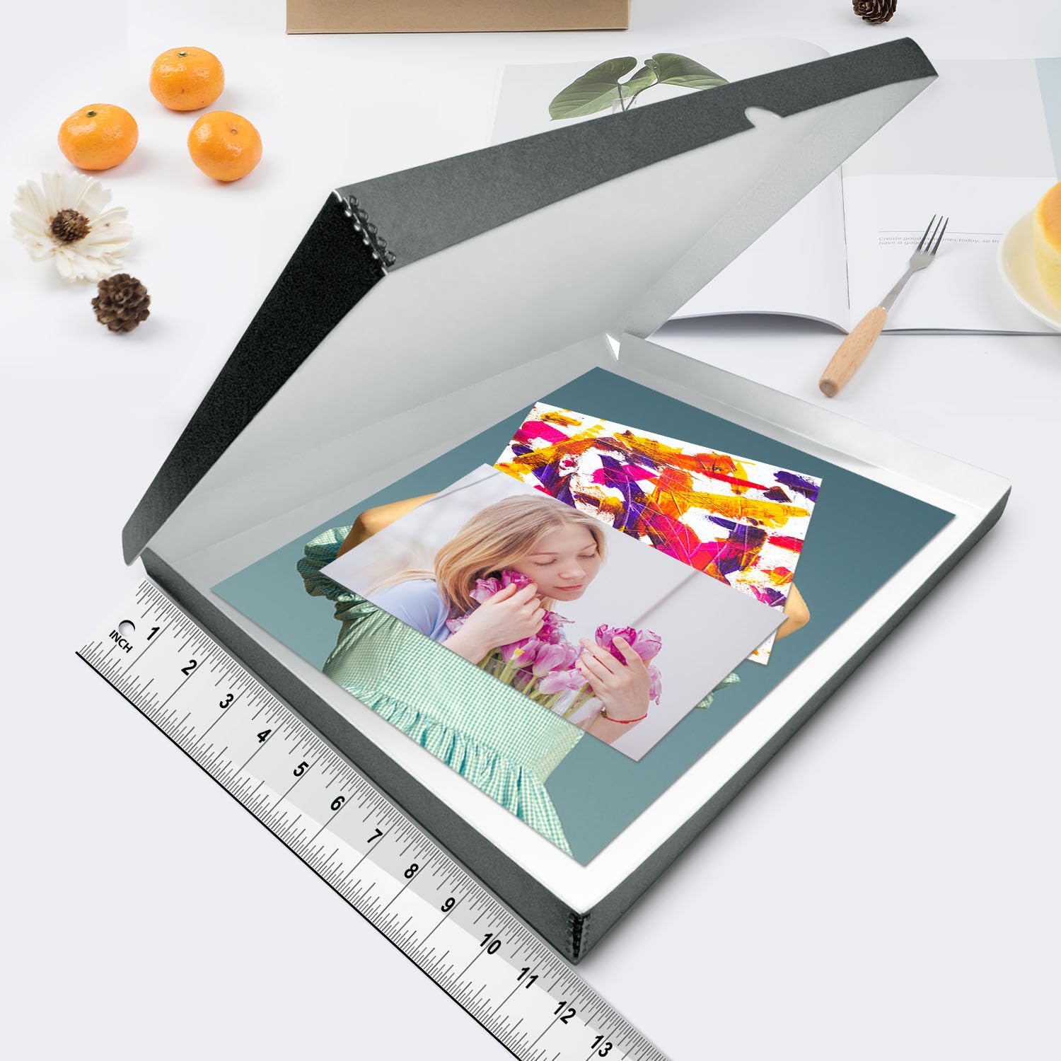 Lineco Archival Folio Storage Boxboard, Acid Free With Metal Edges Boxboard, 11.5 X 14.5 X 1.75 Inches, Longevity Organize And Store Photos Documents Crafts Cards Magazines Prints Diy, Gray Exterior