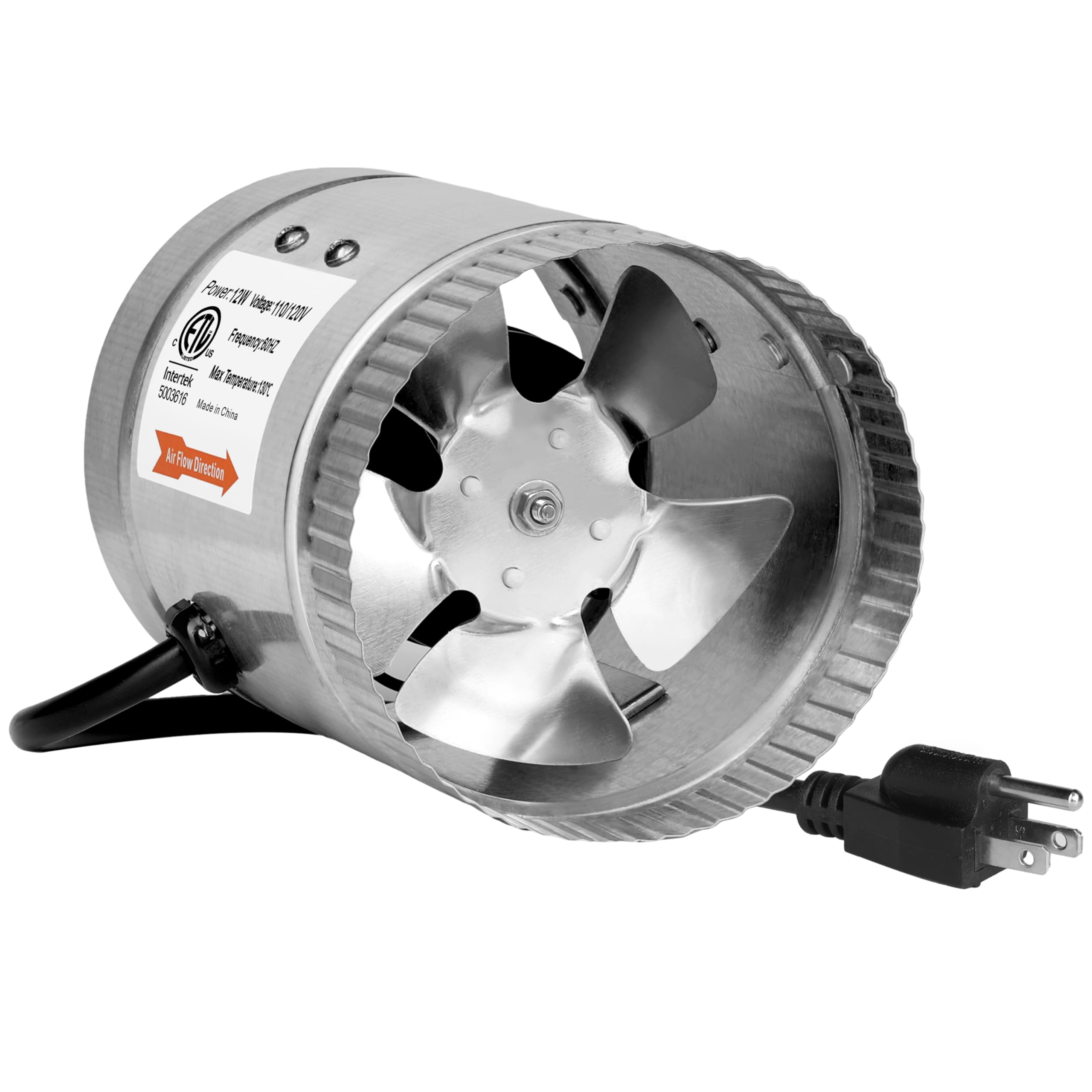Ipower 4 Inch 100 Cfm Booster Fan Inline Duct Vent Blower For Hvac Exhaust And Intake 5.5' Grounded Power Cord, Low Noise, Silve