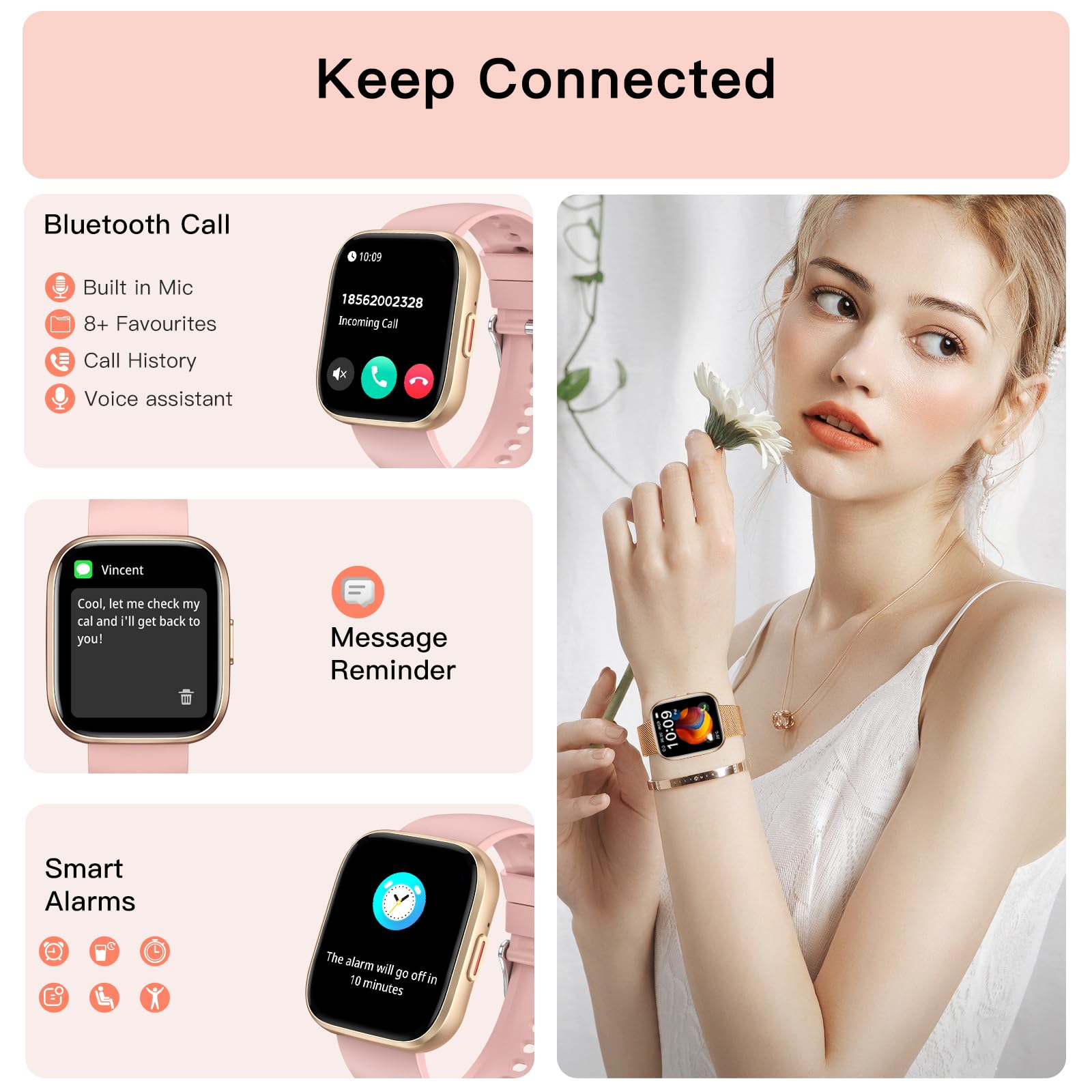 Paukila Smart Watches For Women, 1.85 '' Fitness Watch Answer/Make Calls, Fitness Tracker With Pedometer/Calories, 24/7Heart Rat