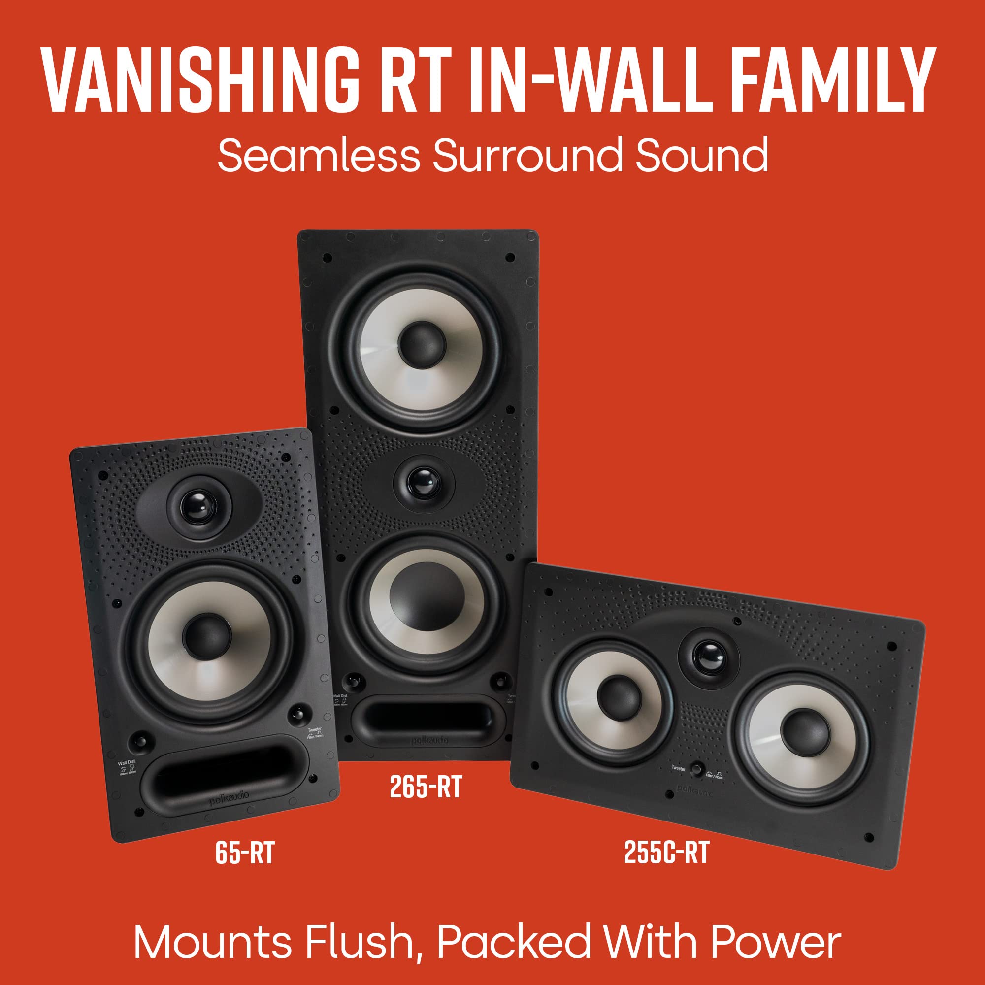 Polk Audio 255C-Rt In-Wall Center Channel Speaker (2) 5.25 Drivers - The Vanishing Series | Easily Fits Into The Wall | Power Po