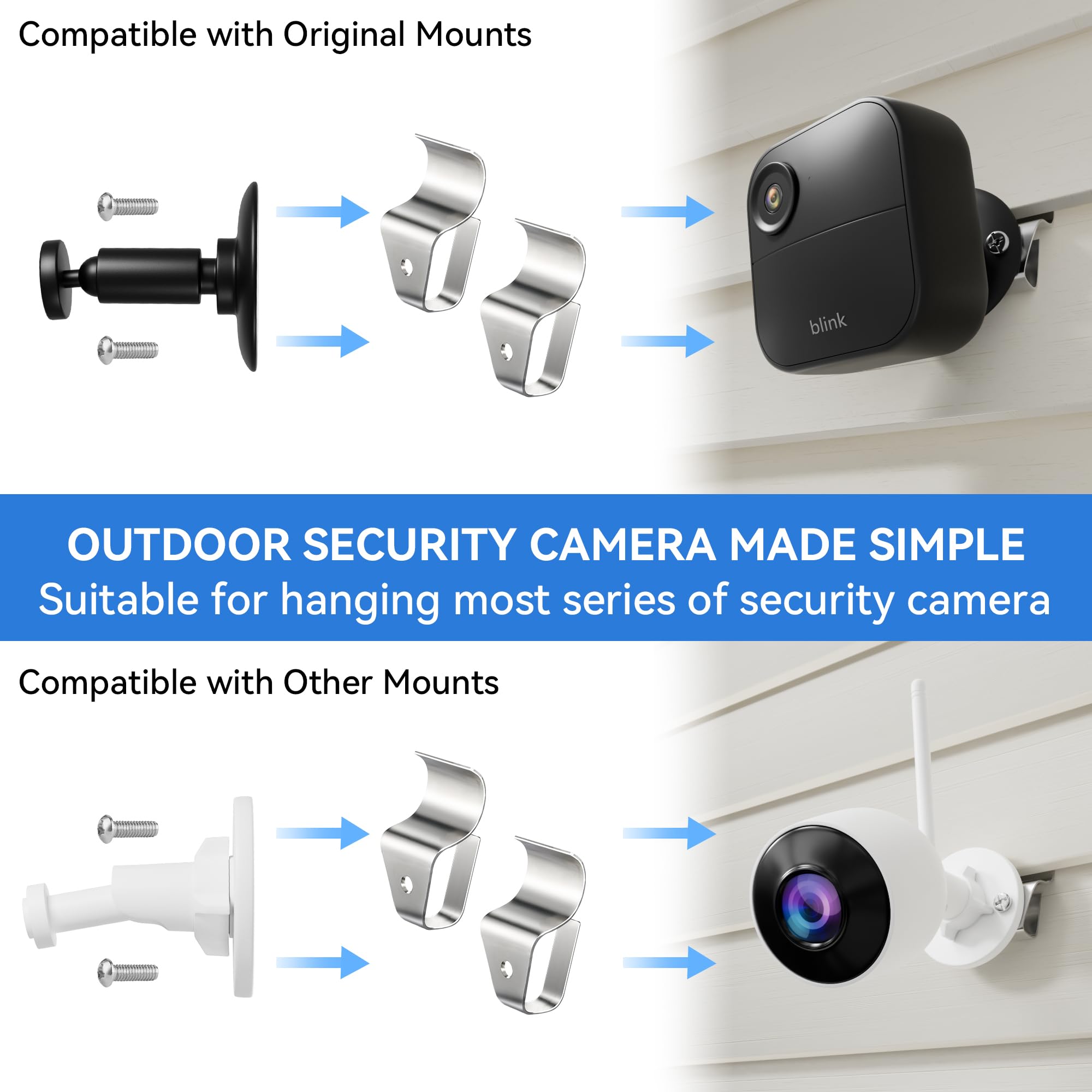 Huxor 20 Pack Vinyl Siding Clips Hooks,No Hole Needed Siding Hooks Screws For Hanging Outdoor Siding Mounted Blink, Arlo, Ring Home Security Camera