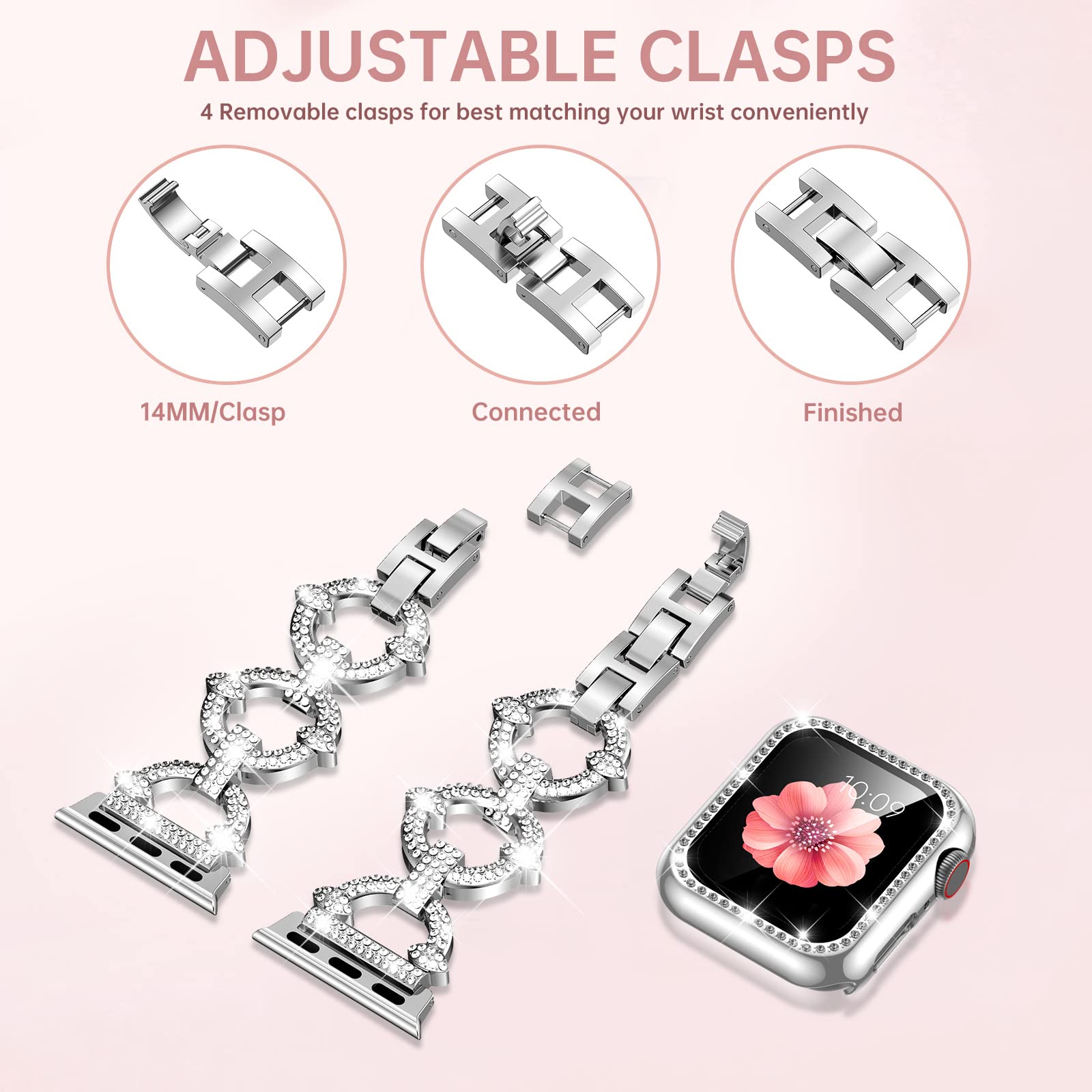 Mesime Compatible With Apple Watch Band 38Mm 40Mm 41Mm 42Mm 44Mm 45Mm 46Mm, Women Girl Bling Diamond Jewelry Metal Strap Bands W