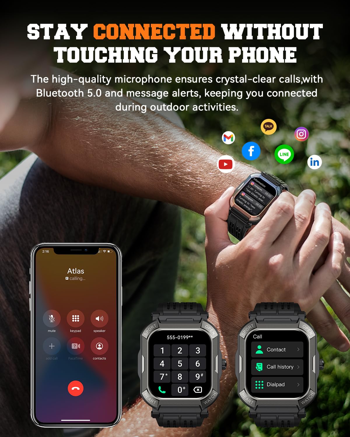 Military Smart Watches For Men (Answer/Make Calls),1.91'' Fitness Smart Watch For Android And Iphone,Ip68 Waterproof Fitness Tra