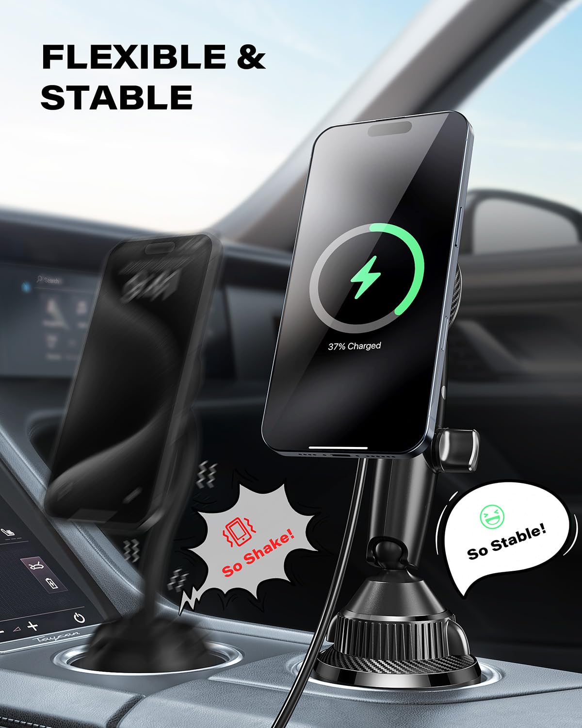 Apps2Car Upgraded For Qi2 Magsafe Cup Holder Charger, Car Mount Charger 15W Fast Charging, Wireless Magnetic Cell Phone Stand Wi