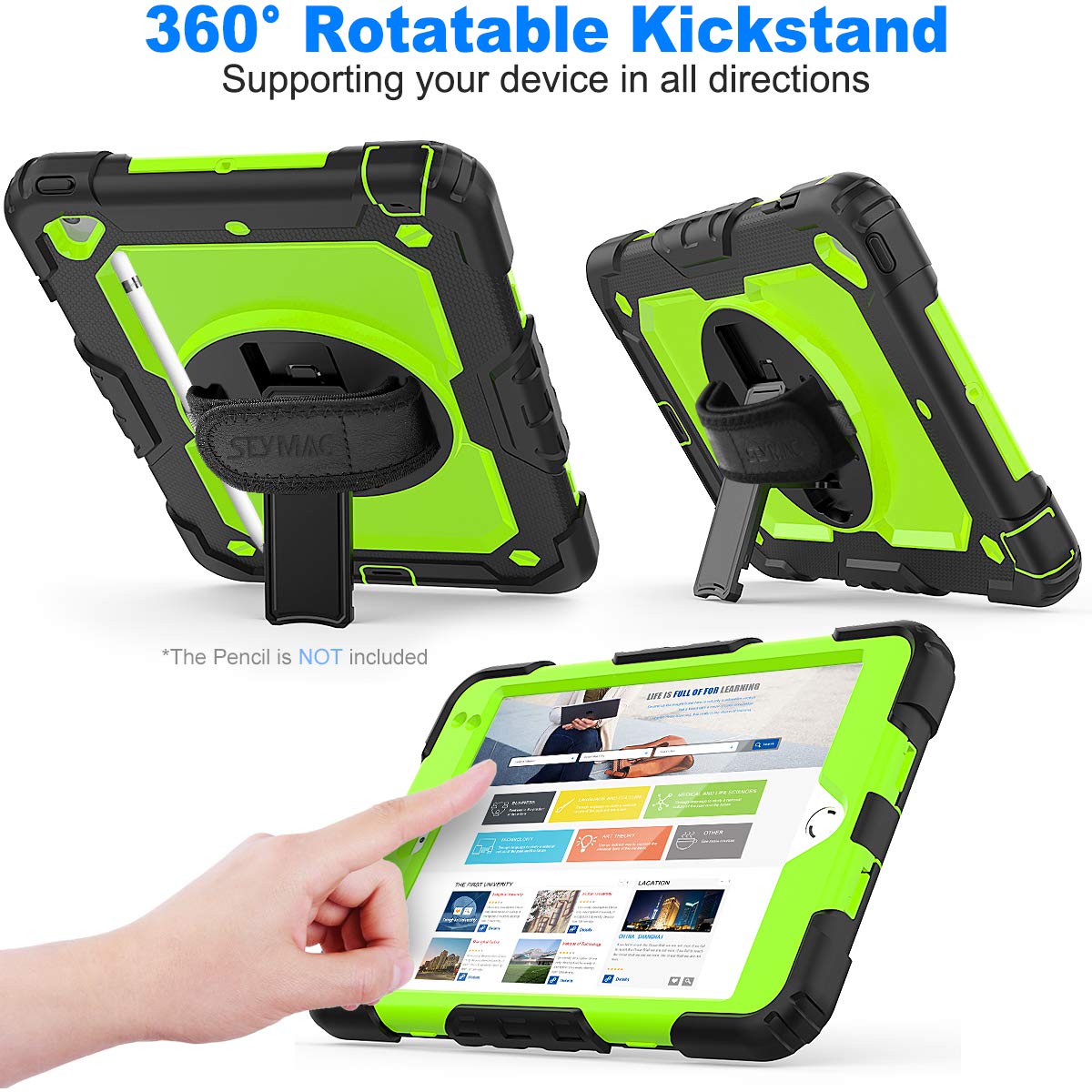 Seymac Stock Case For Ipad Mini 5/4 With Screen Protector Pencil Holder [360 Rotating Hand Strap] & Stand, Drop Proof Case For I