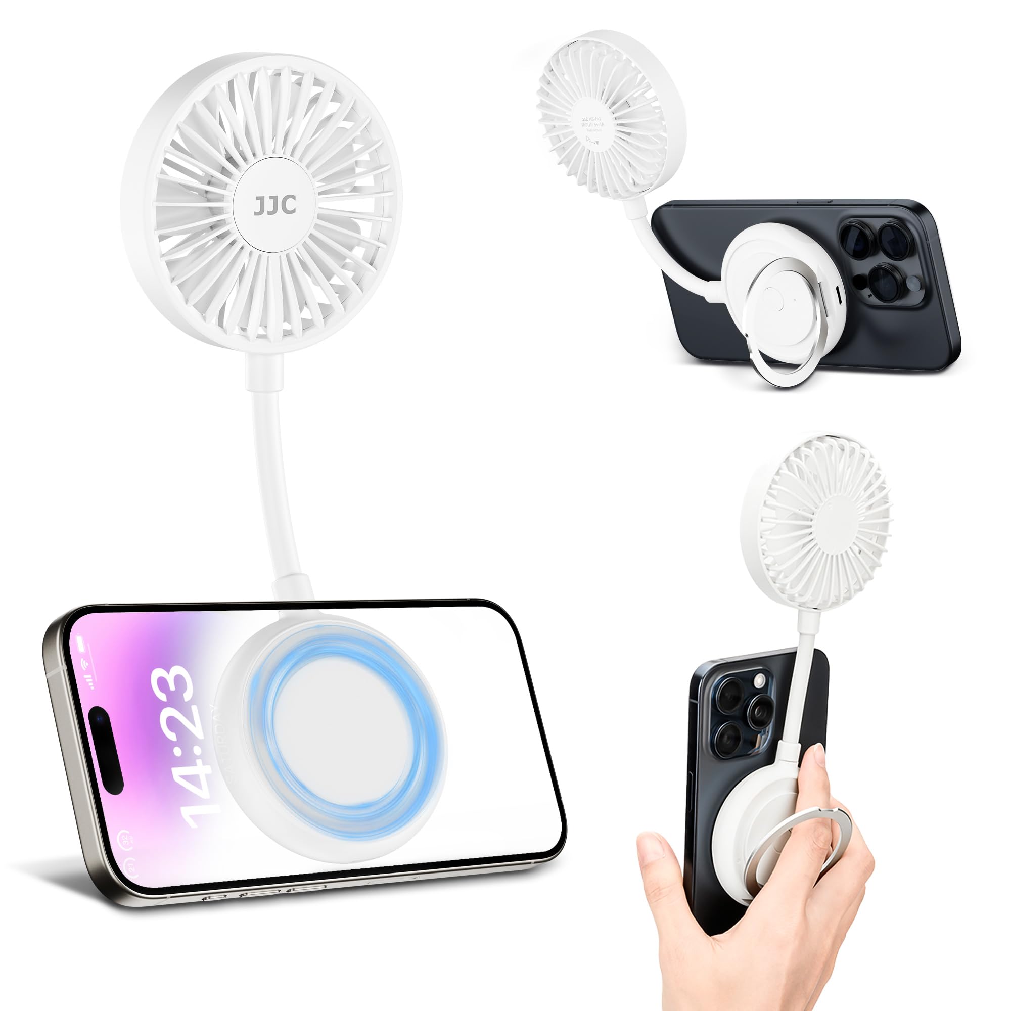 Magnetic Cell Phone Fan,3 Speeds Mini Personal Fan With Flexible Angle Design & Phone Ring,Usb Desk Fan For Iphone 15 14 13 12 P