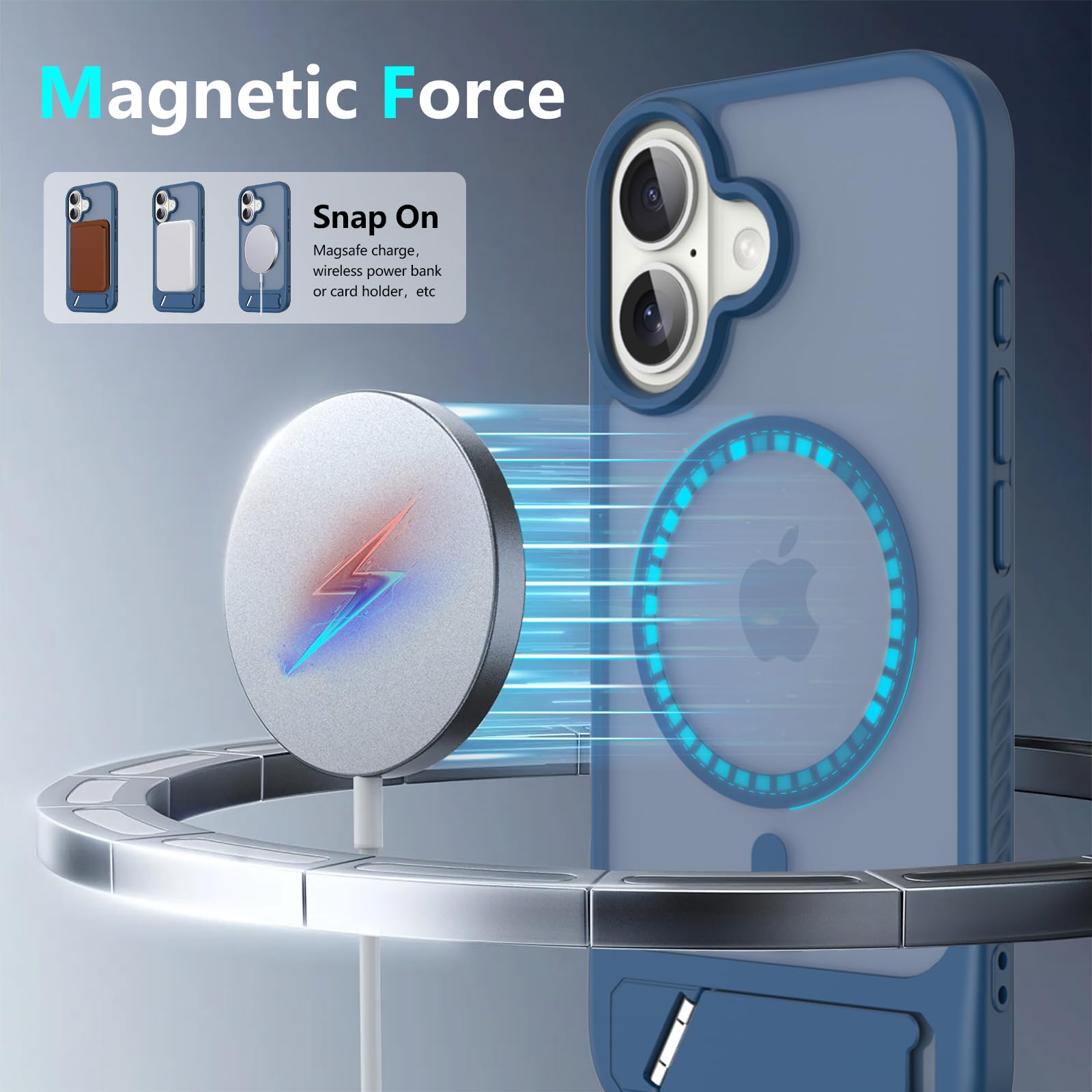 For Iphone 16 Case: [Fit For Magsafe] Strong Magnetic & Invisible Stand, Military-Grade Drop Protection With Screen Protector, A