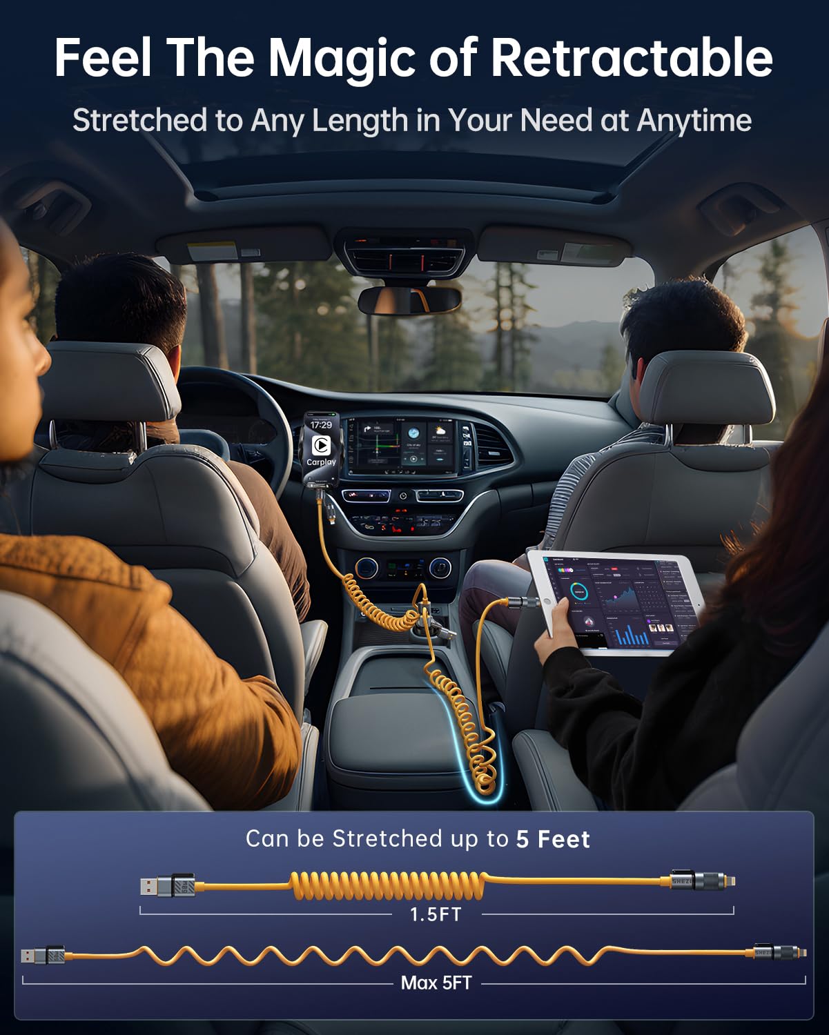 Jixivor 4 In 1 Coiled Usb C Cable, 45W Lightning Cable For Car With Magnetic Clips, Usb To Lightning Cable Fast Charging [Carpla