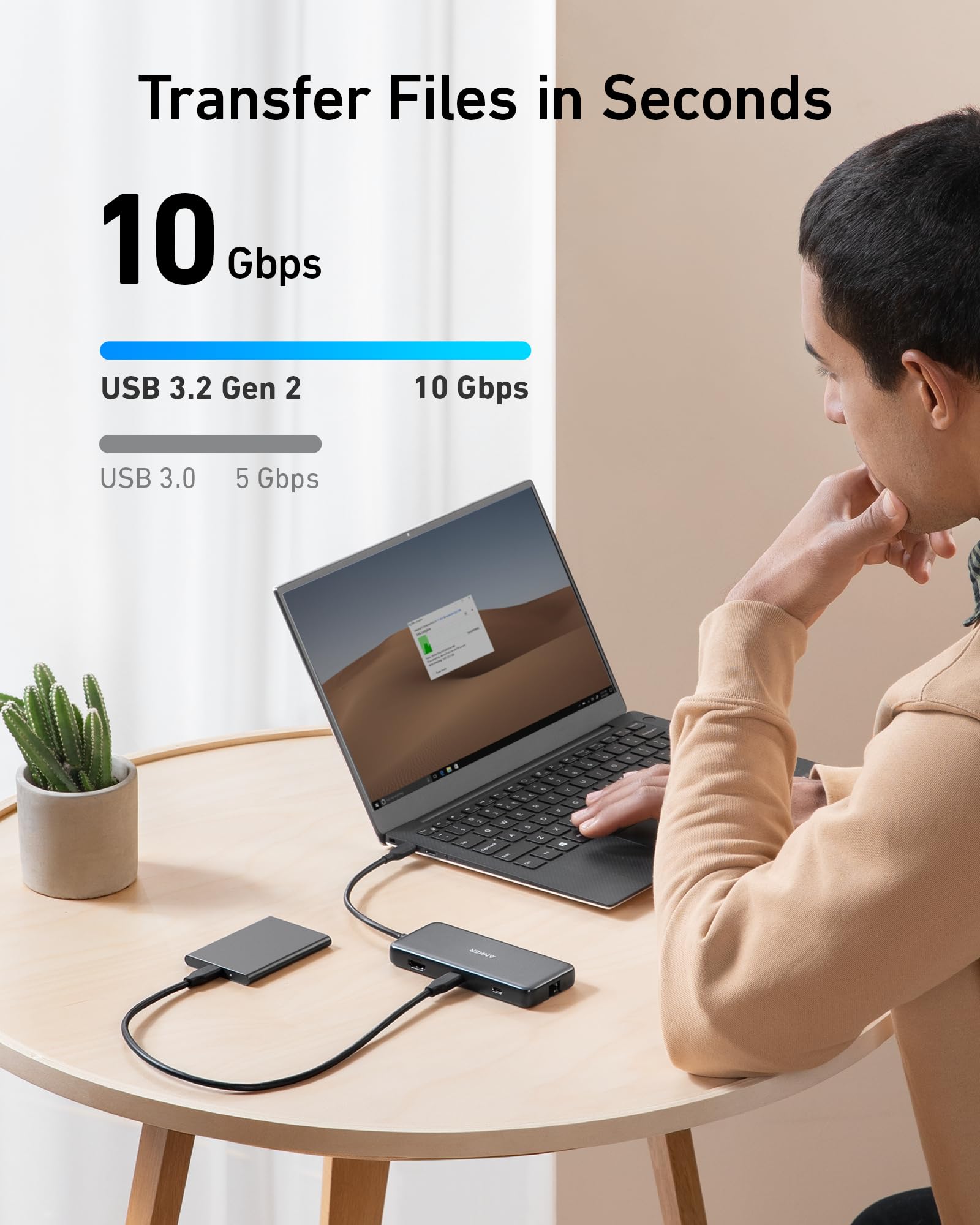 Anker 555 Usb C Hub (8 In 1), With 100W Power Delivery, 4K 60Hz Hdmi Port, 10Gbps Usb C And 2 A Data Ports, Ethernet Microsd Sd