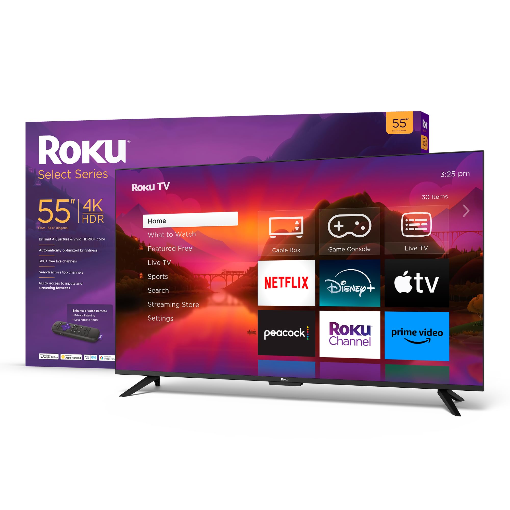 Roku Smart Tv   55 Inch Select Series 4K Hdr Rokutv With Roku Enhanced Voice Remote, Brilliant 4K Picture, Automatic Brightness,