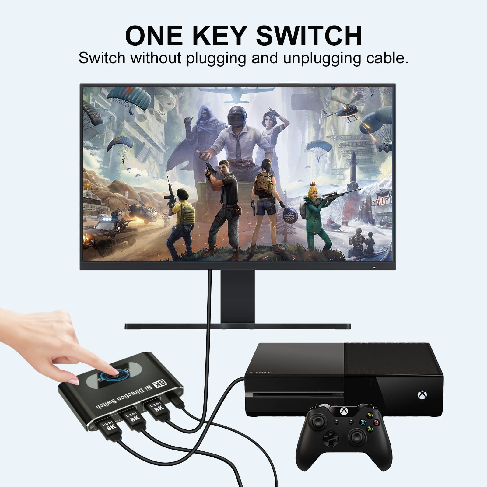 8K@60Hz Hdmi Switch 2.1, Hdmi Switcher Box 2 In 1 Out, Hdmi Selector Switch Support 4K@120Hz 1080P@240Hz, 2 Port 48Gbps Hdmi Swi