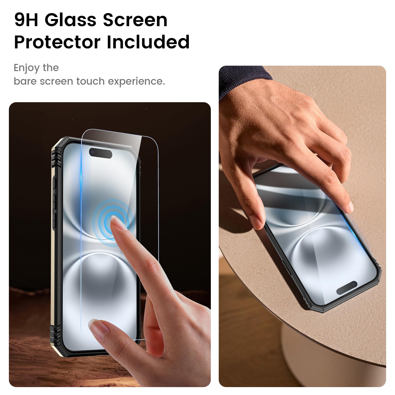 Goton Compatible For Iphone 16 Plus Case With Screen Protector   Slide Camera Cover Protective Phone Case With Ring Stand, Heavy