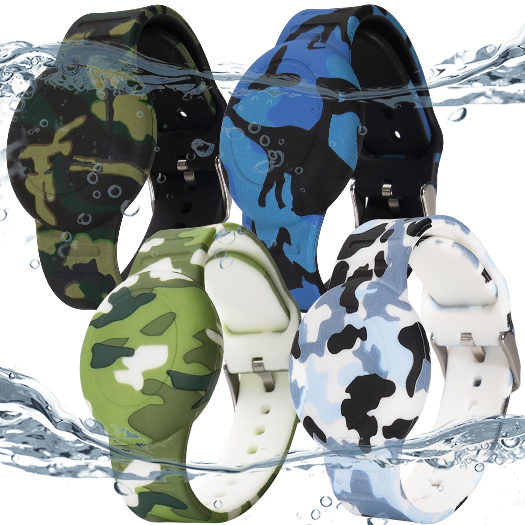 4 Pack Waterproof AirTag Bracelet for Kids, Hidden Printed Wristband for Apple Air Tag, Silicone AirTag Holder GPS Tracker Case 