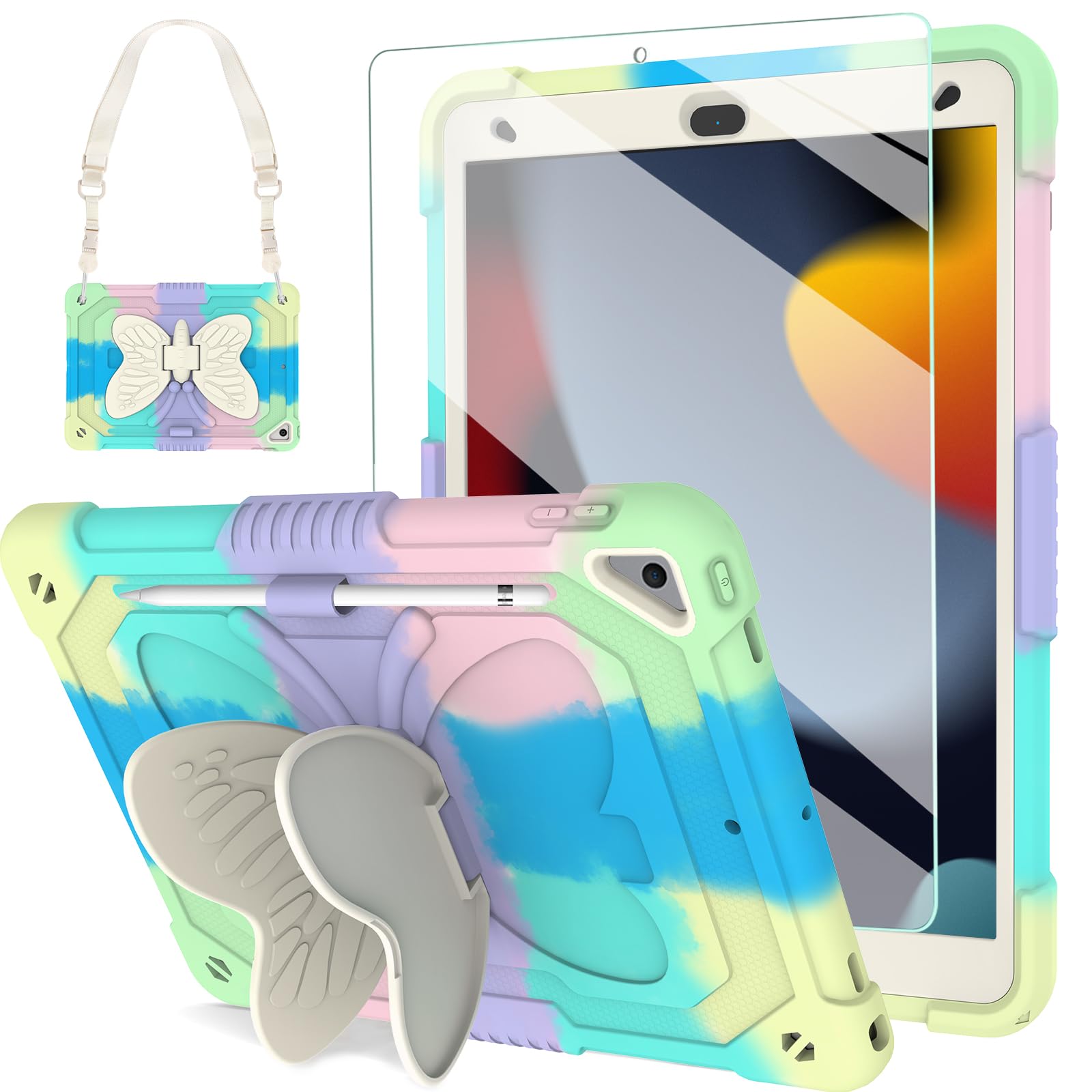 Blosomeet Kids Case For Ipad 10.2 Inch 2021 With Tempered Glass Screen Protector,Ipad 9Th/8Th/7Th Generation Case With Stand Pen