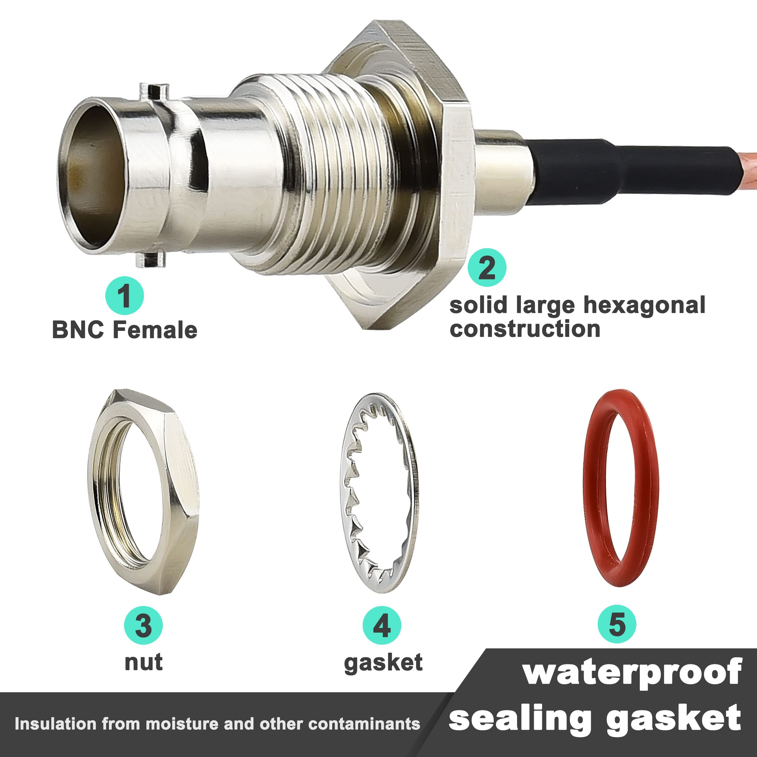 Yotenko Bnc Male To Female Bulkhead Mount Extension Cable 16Ft, Sdi Cable Extension Cable 2 Pack 50 Ohm Rg316 For Ham Radio Wire