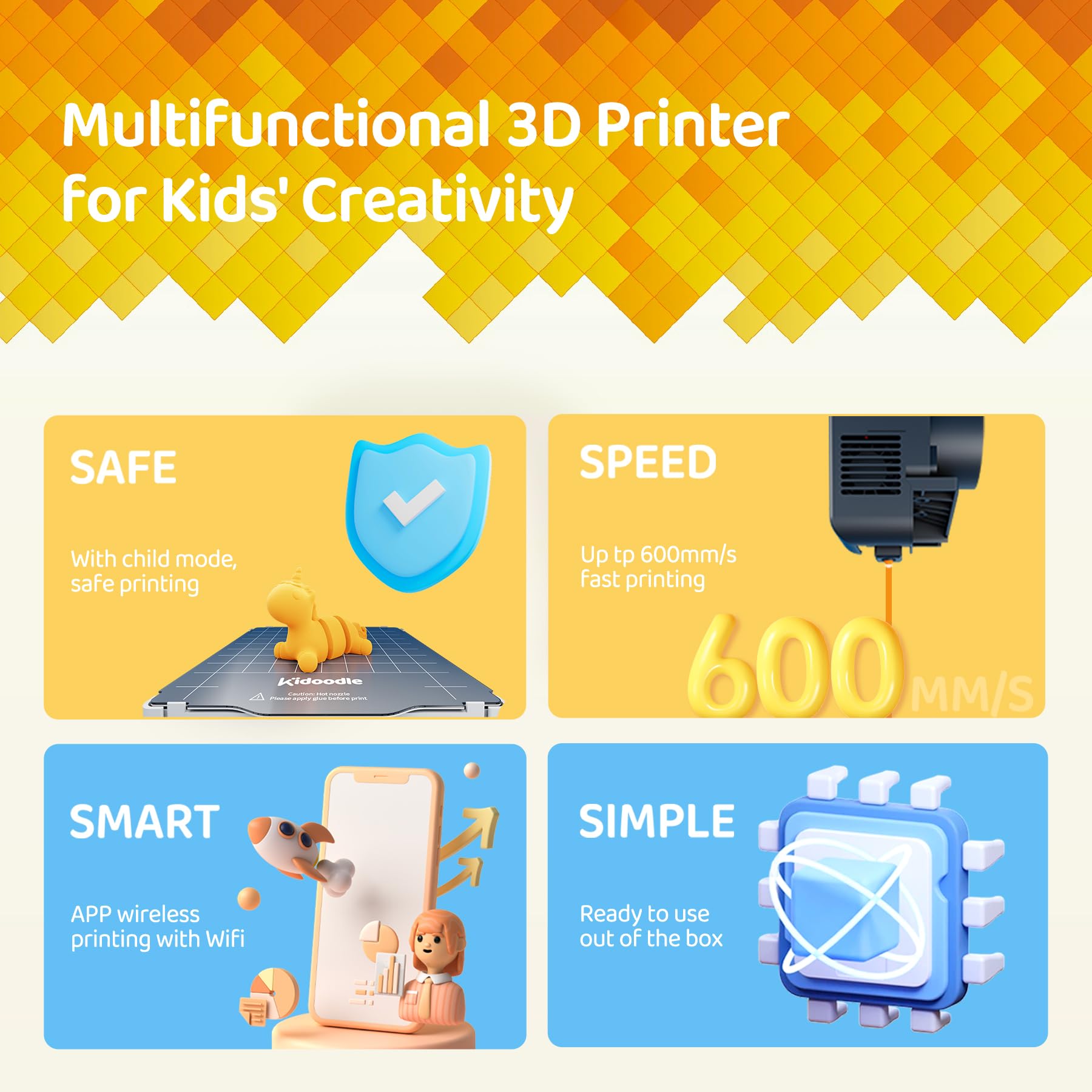 3D Printer For Kids, Safe For Children, Toy 3D Printer, Stem Learning Mate, Wi-Fi & App Control, Weekly Update Toy Library, Touc