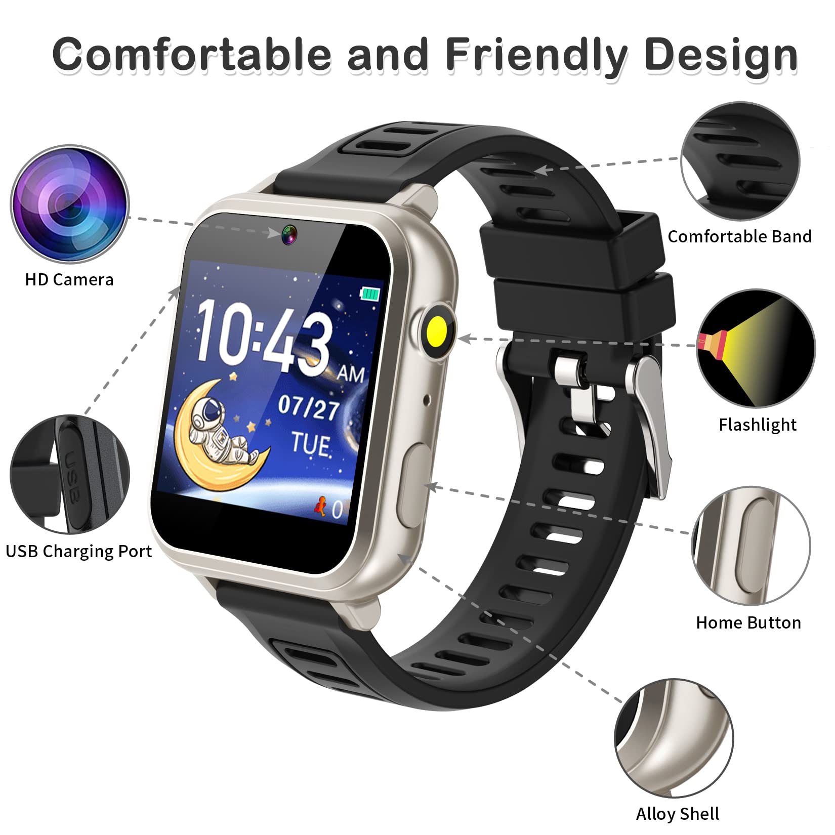 Phyulls Smart Watch For Kids With 24 Puzzle Games Camera Video Recorder Music Alarm Calculator Calendar Flashlight Pedometer Bir