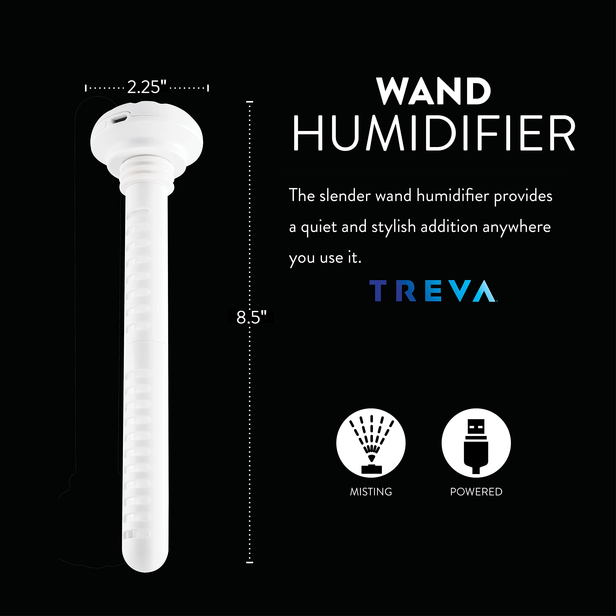 Treva Mini Portable Humidifier, Cool Mist Ultrasonic Usb Moisture Wand For Travel Or Home