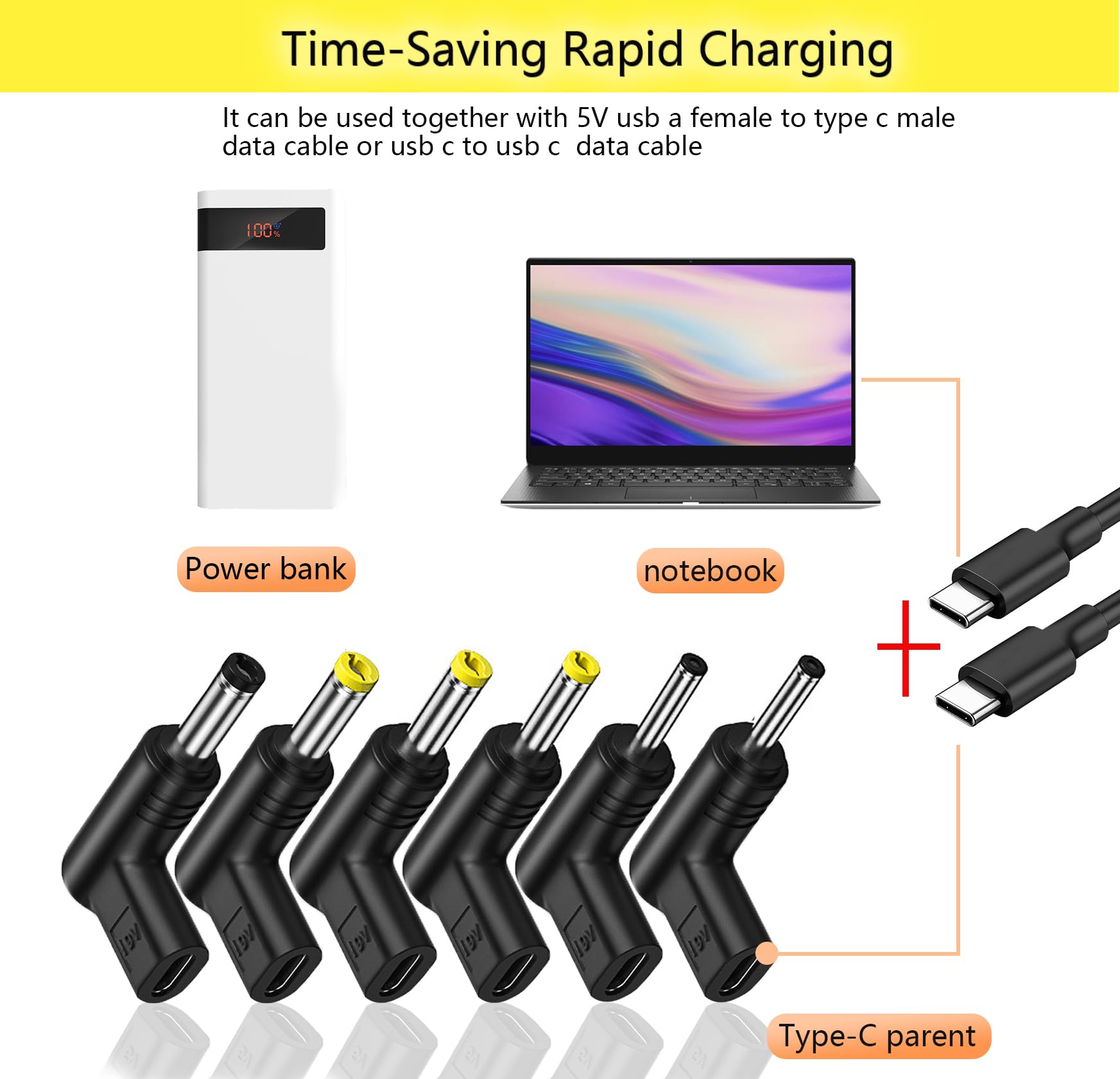 Yaodhaod Usb 3.1 Type C Female To Dc Male Adapter, 90 Degree Angled Usb C To Dc 19V Pd Emulator Trigger Charging Adapter Plug Fo